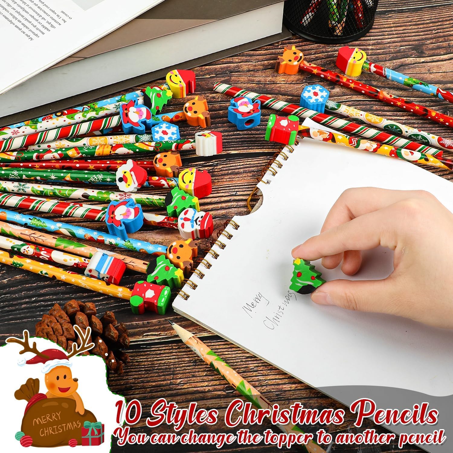 VEYLIN 50 Matite Di Natale Con Gommini Colorati: Kit Scrittura Festivo Per Bambini, Ideale Per Calze E Lavoretti Scolastici - 2
