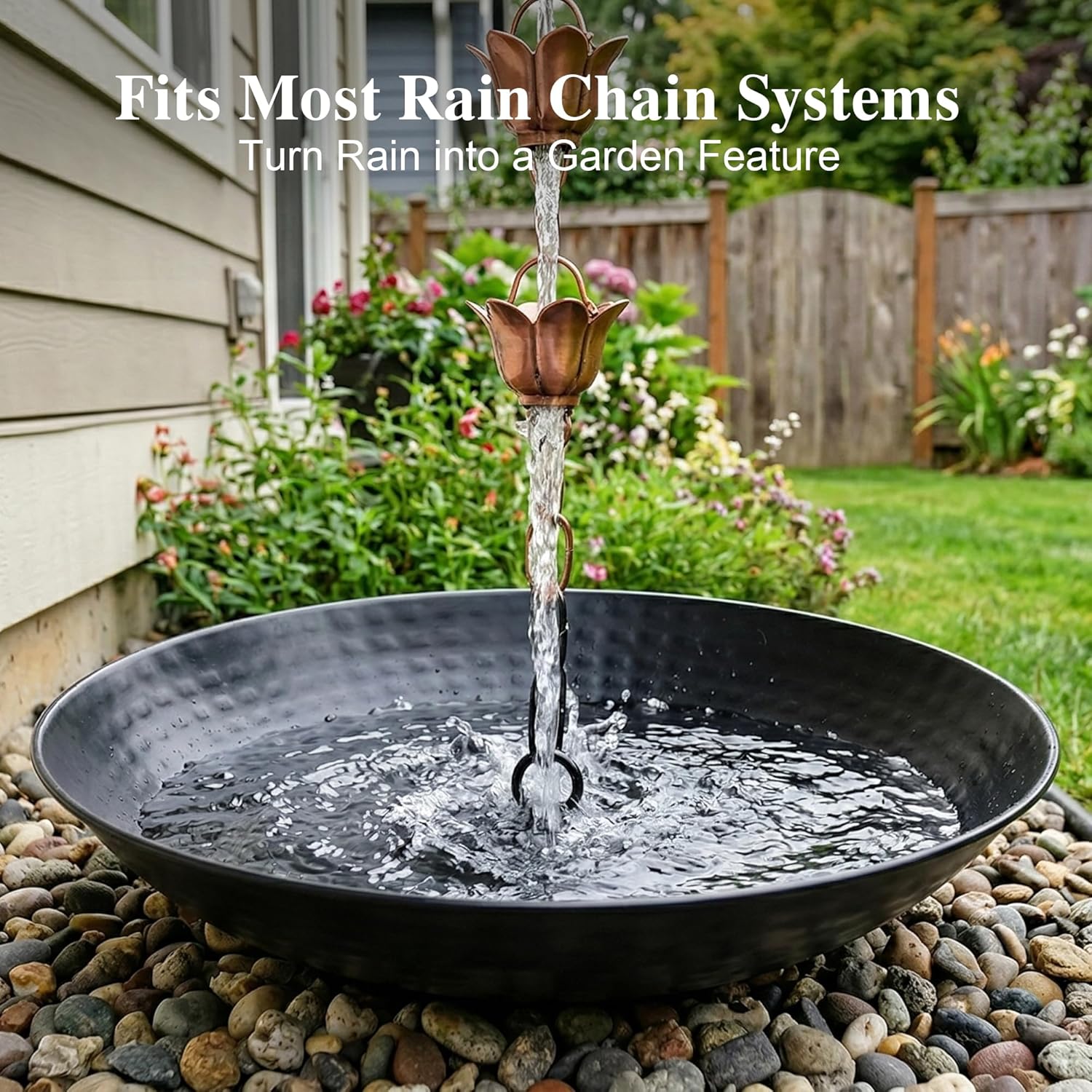 DUSVALLY Rain Chain Anchoring Basin 10.8 inch Water Feature Basin, Garden and Terrace Decoration Rain Chain Basin for Rainwater Collection Roof Drainage Ditch Downspouts, Black