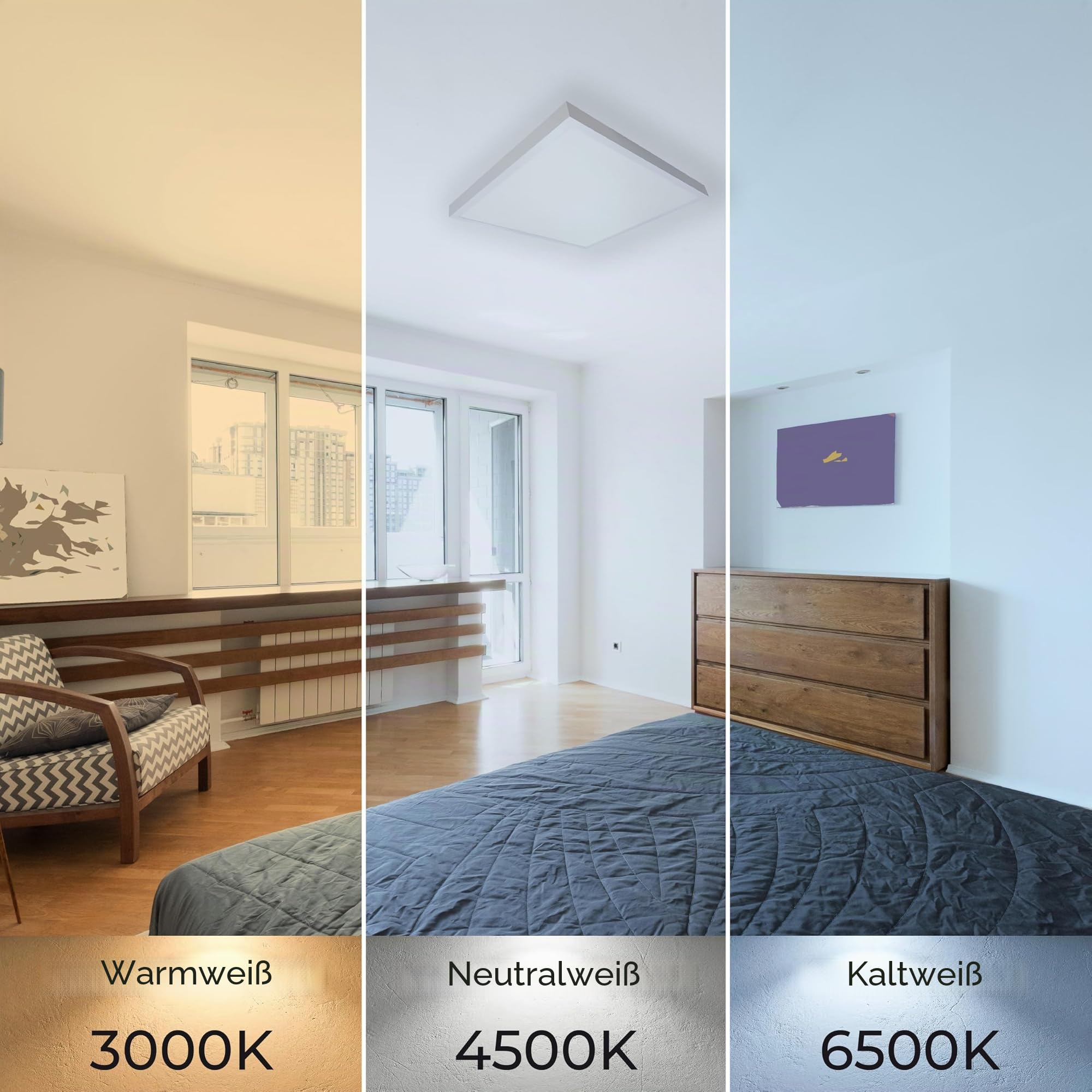 LED ATOMANT Packung mit 2 Quadatisch LED Oberfläche Deckenleucht 60x60cm 48W, CCT (Farbwahlschalter Warmweiß, Neutralweiß oder Kaltweiß), 5500 Lumen, Inklusive Treiber