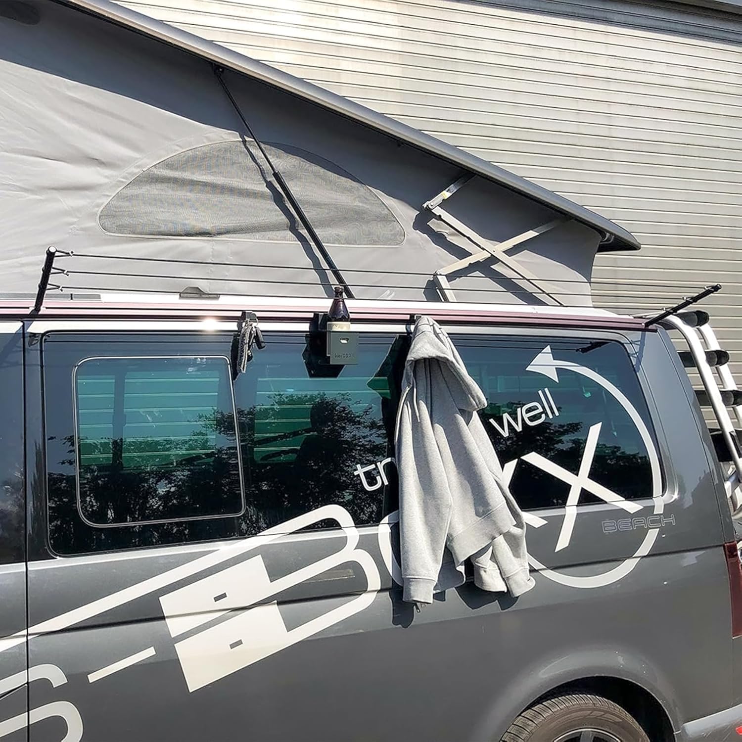 Bus-Boxx Filo per stendibiancheria da campeggio, 5 m, con clip e moschettoni, adatto per Volkswagen T5, T6, T6.1 (kit fai da te)