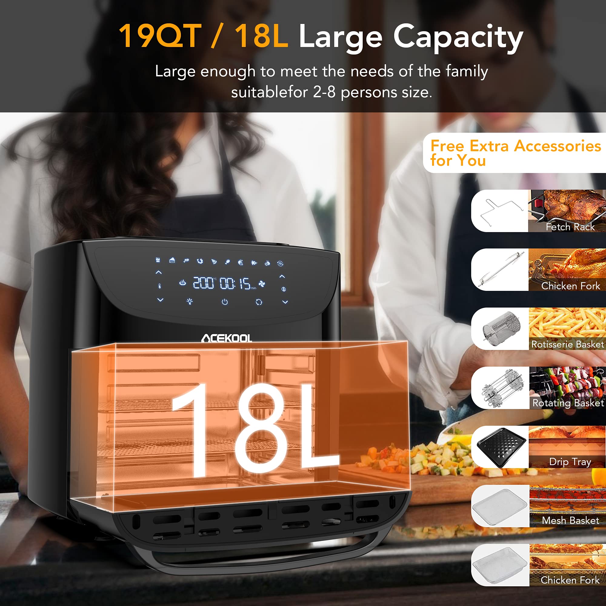 Buy Air Fryer Oven Digital Acekool FT1 18L Large Oil Free Touch Screen