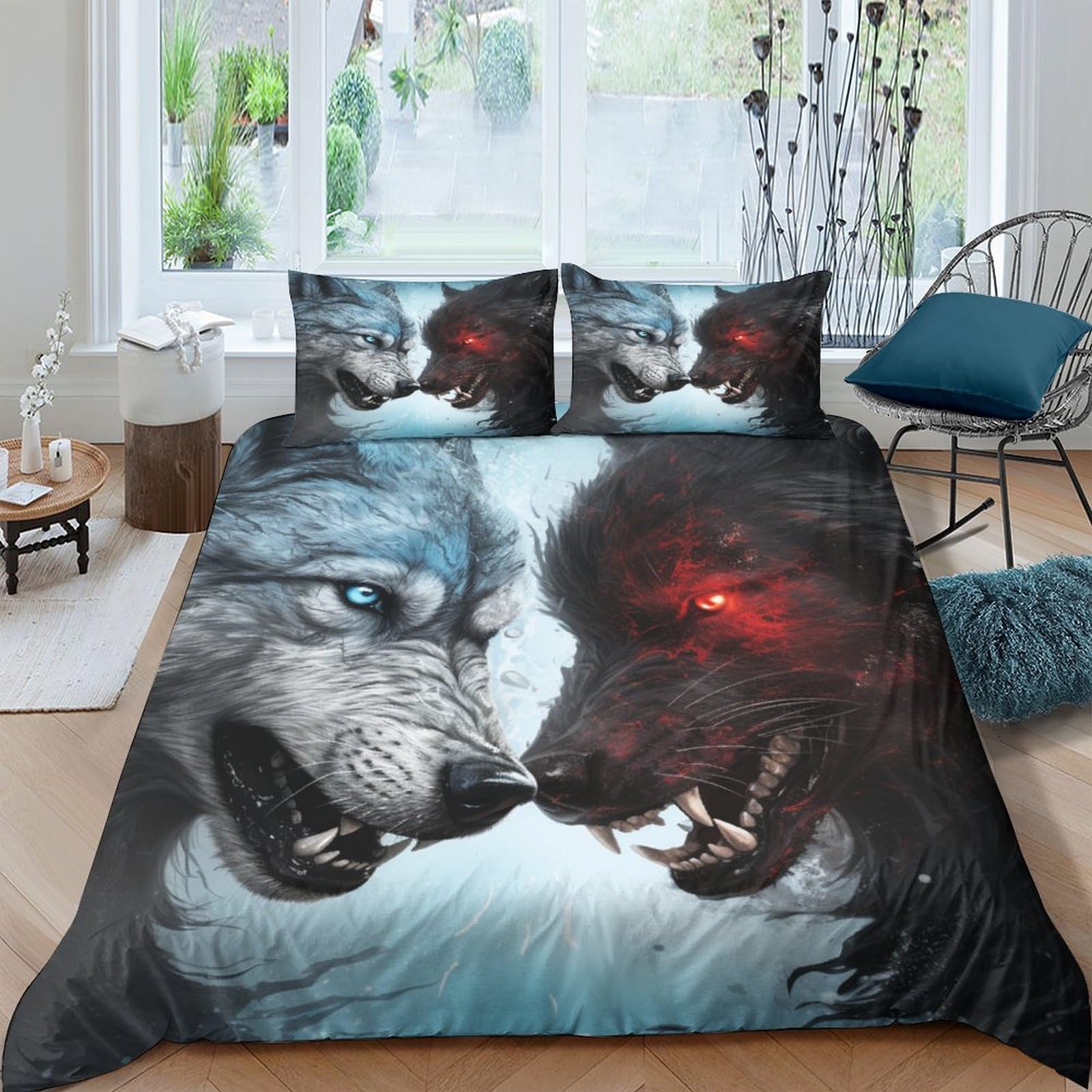 Housses de couettes loup animalier 3D imprimé avec fermeture à glissière en microfibre parure
