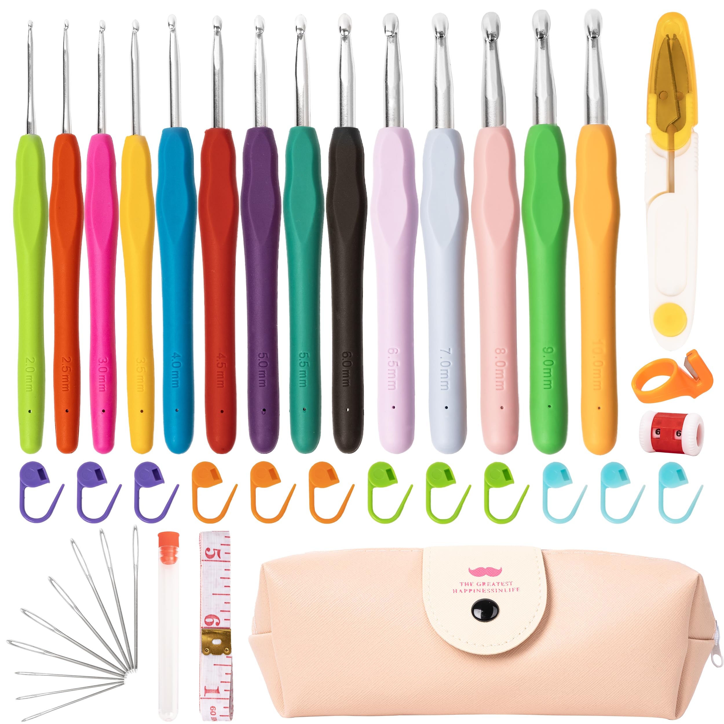 Set 14 Uncinetti Con Accessori - Misure 2.0-10.0mm, Impugnature Ergonomiche In Gomma Per Principianti Ed Esperti - Foto 10