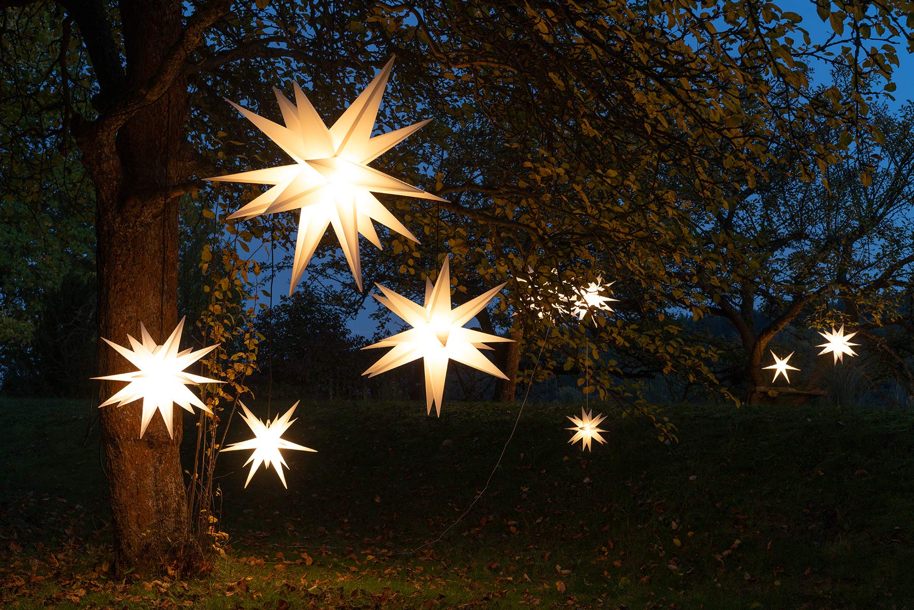 GURU SHOP Stella 3D da Esterno Kaspar, 55 cm, Stella di Natale, Stella Pieghevole con 18 Punti Incl. 7 m di Cavo Illuminazione LED - Trasformatore Giallo, Plastica, Stelle Esterne in