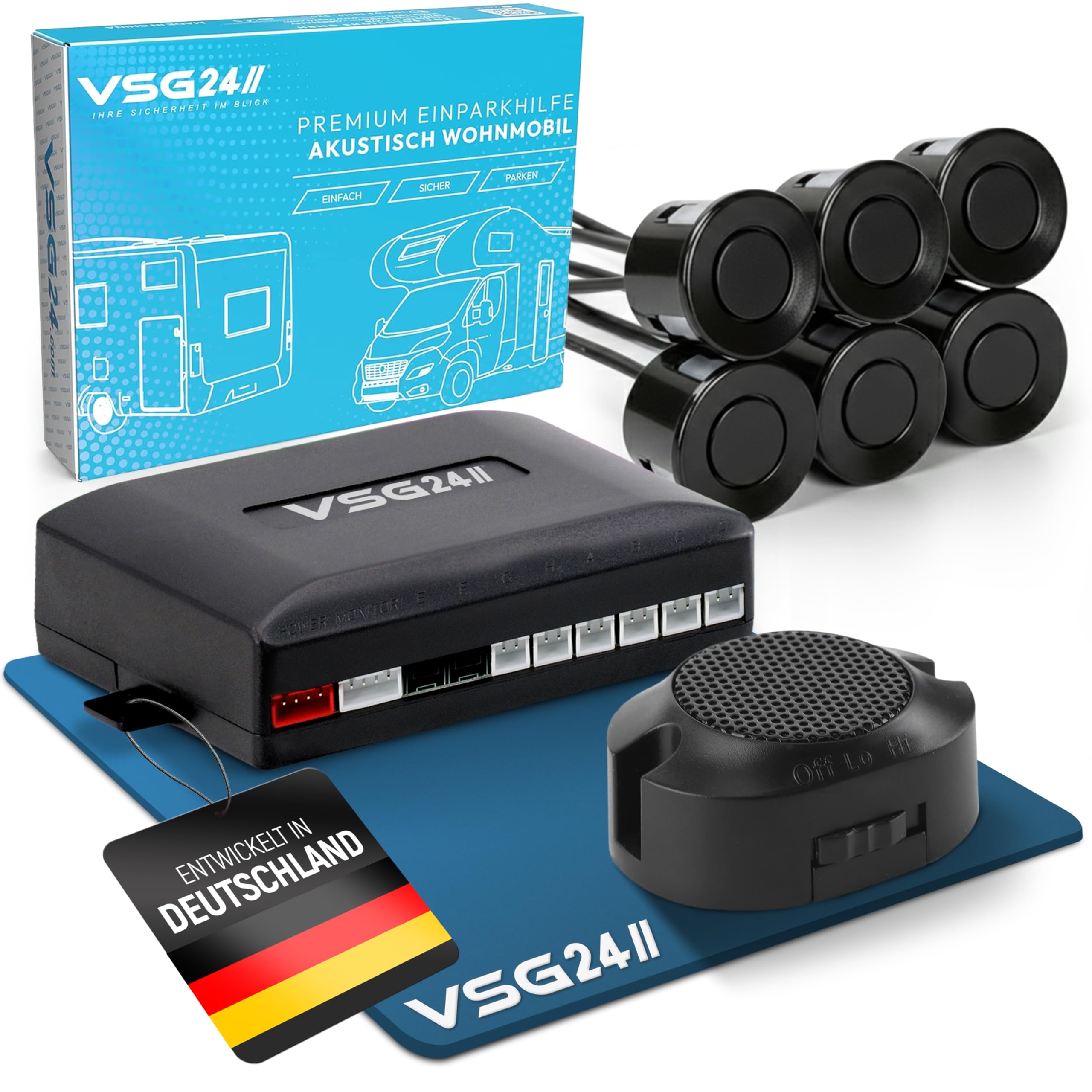 VSG24 Wohnmobil Einparkhilfe Premium Premium PDC Nachrüstsatz für hinten mit 6 Sensoren