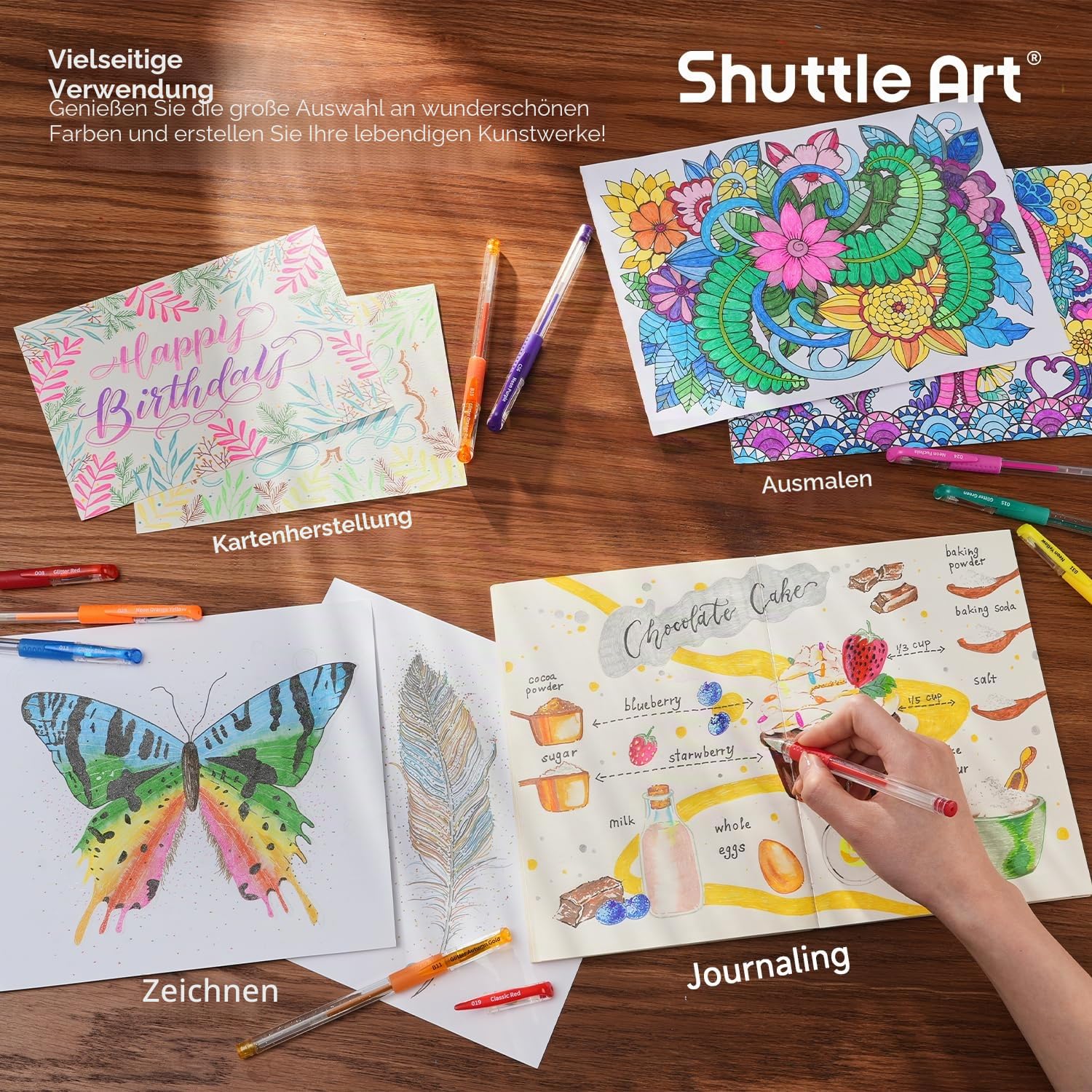 Shuttle Art 120 teiliges Gelstifte Set, 60 bunte Gel Stifte mit 60 Ersatzminen in Tragetasche, mit Malbuch für Erwachsene, Glitzer, Neon, Pastell, Metallic, Glitzerstifte für Mädchen Kinder