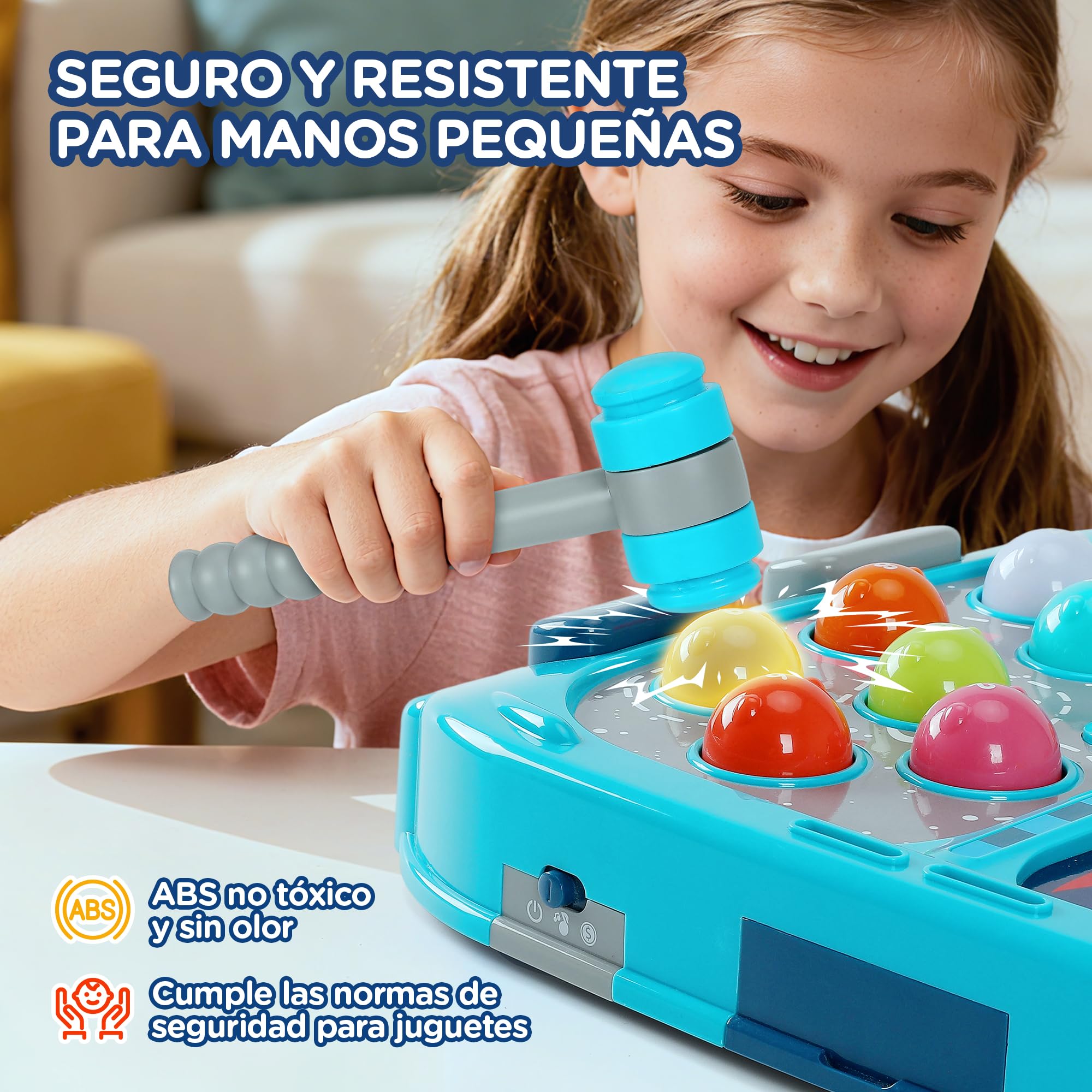 Whack-a-Mole Game for Kids, Juego de Golpear Topos con 18 Objetivos Luminosos, 2 Martillos, 3 Modos, 9 Niveles, Luces y Sonido, Juguete para Niños +3 Años