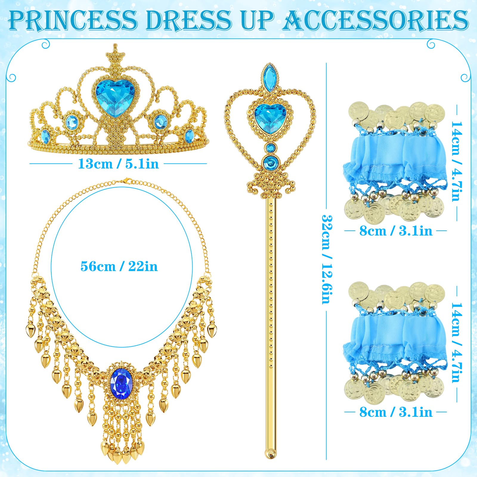 G.C 5pcs Girls Princess Costume Accessories Set Toddler Kids Princess Dress Up Jewelry Toy with Crown Wand Necklace Bracelets Halloween Birthday Party