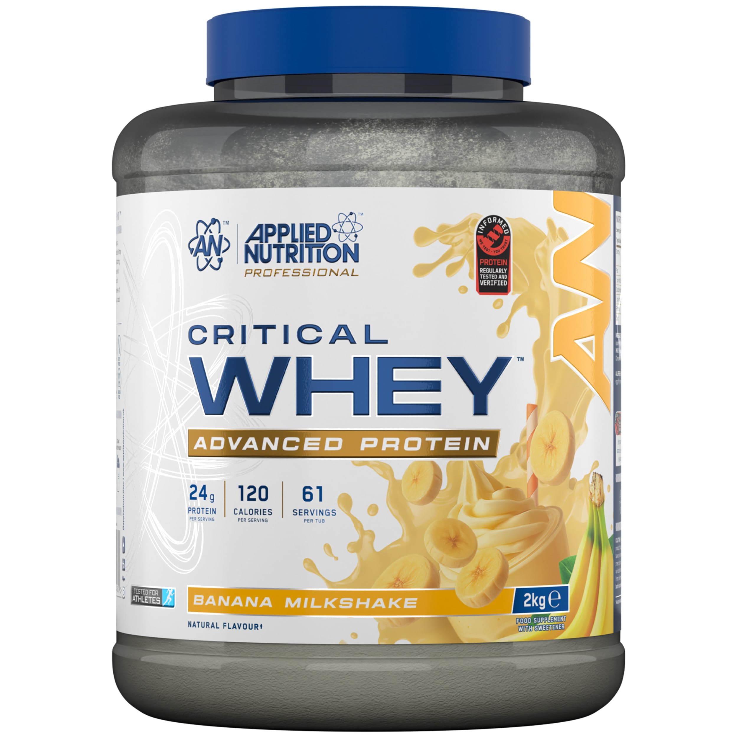 Applied Nutrition Critical Whey Protein Powder – 24g Protein per Serving, High Protein Powder, Protein Shake with BCAAs & Glutamine – Muscle Growth & Recovery (2Kg - 61 Servings) (Banana Milkshake)