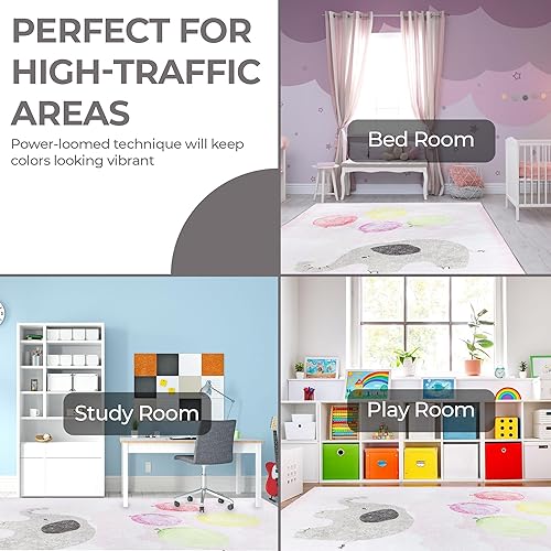 Miniatura 5 de SUPERIOR Alfombra de interior para niños, diseño de elefante, lindas alfombras para dormitorio, guardería, sala de juegos, sala de estar, entrada,