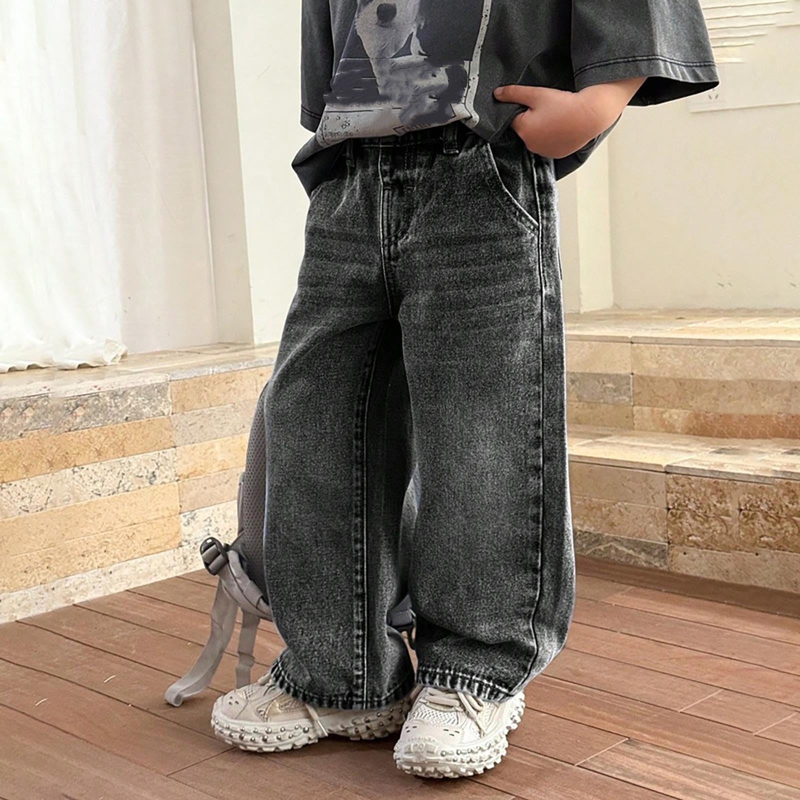 Generico Jeans Baggy Ragazzo - Pantaloni Cargo in Denim Resistenti per Ragazzi Adolescenti Pantaloni Casual Streetwear A Gamba Larga con vestibilità Rilassata E Tasche Multiple