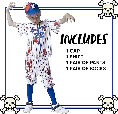 Miniatura 5 de Spooktacular Creations Disfraz de zombi de béisbol azul para niños fiestas de disfraces de Halloween disfraces de fiesta temática zombi talla S