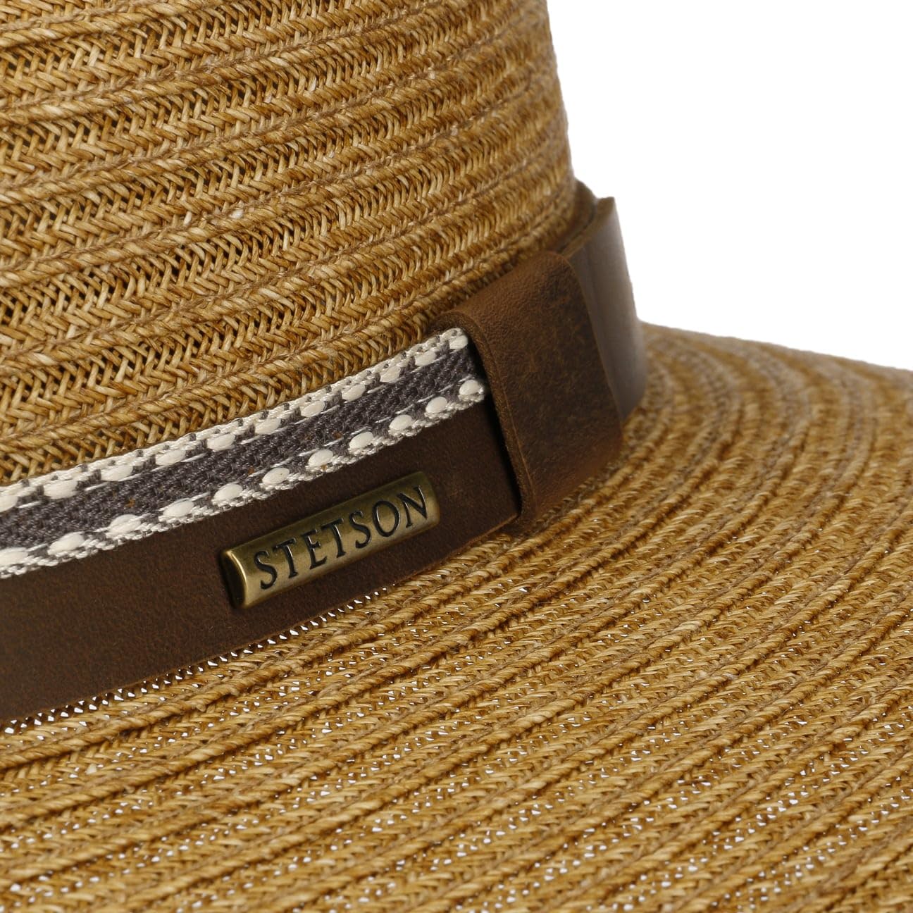 Stetson Mandeco Toyo Strohhut Naturfarbener Traveller mit Ledergarniturband Unisex Frühjahr Sommer