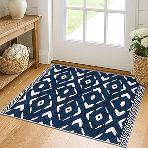 KILOCOCO Small Rug 2'x3' Entryway Rug Printed Indoor Door Mat Machine Washable Non Slip Soft Throw Rugs for Bedroom Kitchen Entrance Geometric Boho Rugs, Blue