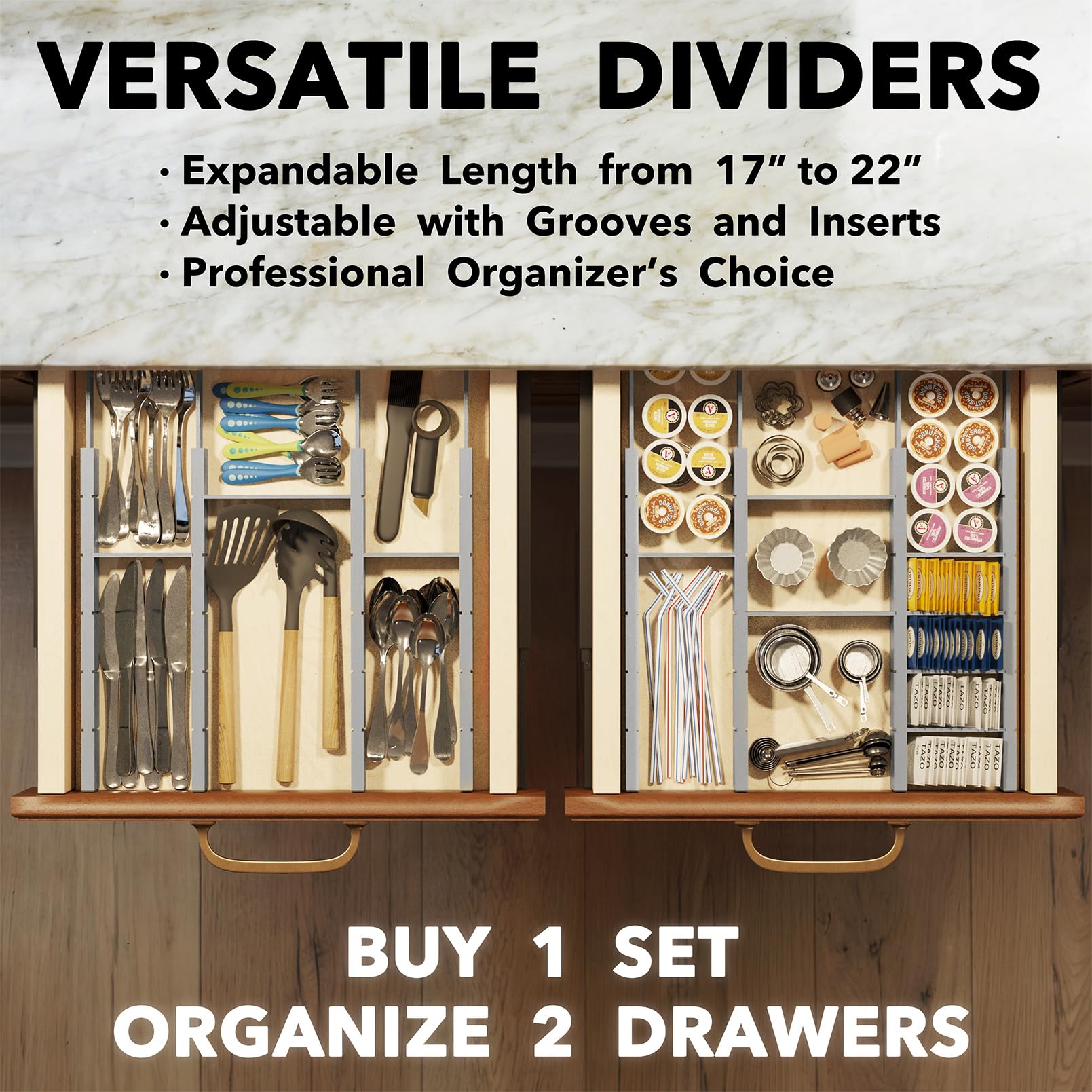 Lot De 4 Séparateurs De Tiroir En Bambou, Extensibles Et Réglables, Séparateurs De Tiroir Pour Cuisine, Commode, Chambre à Coucher, Bureau (34 à 43,2 Cm