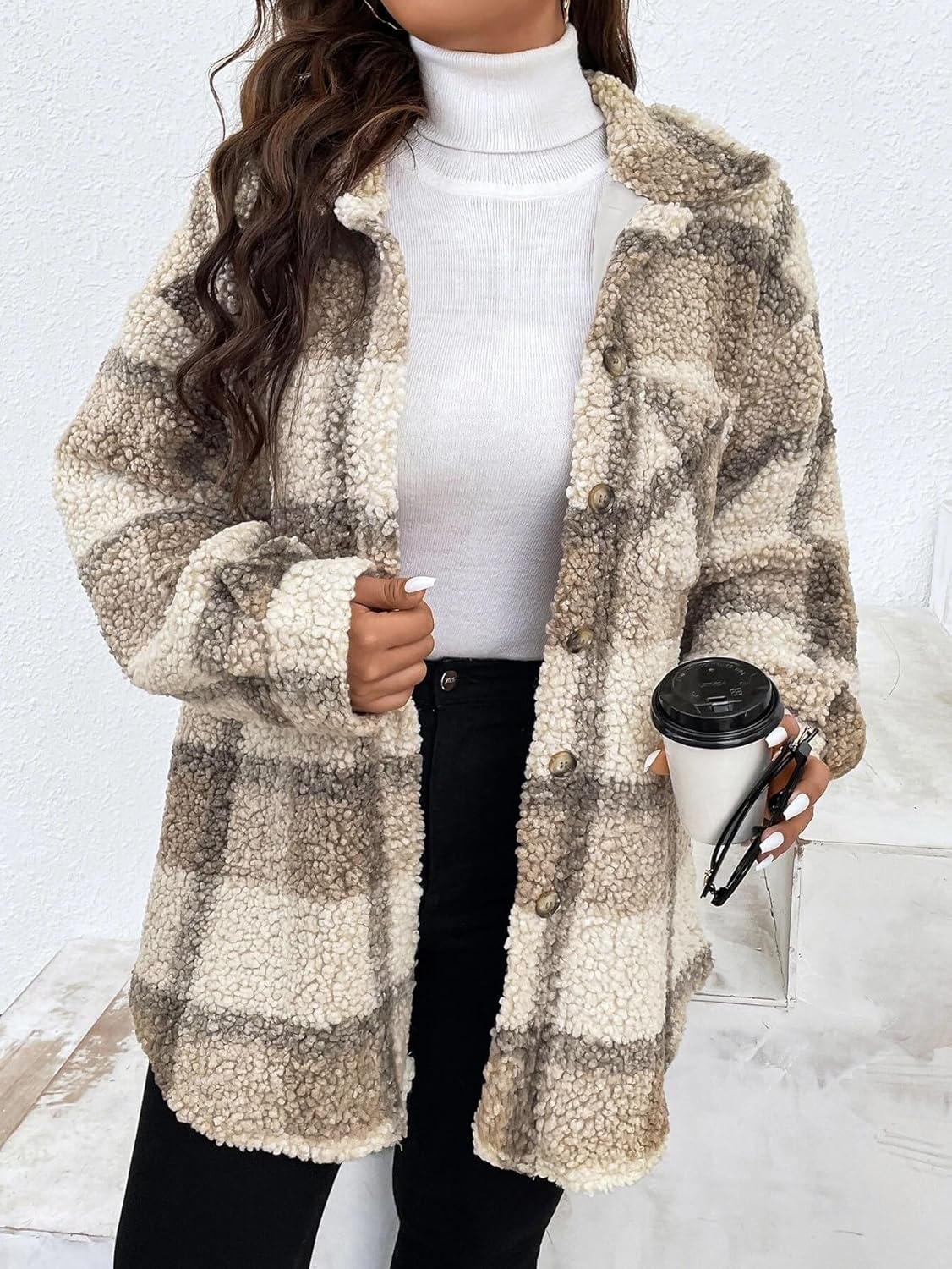 Plus szie Fuzzy Teddy Coat Oversized Sherpa Jacket keep warm