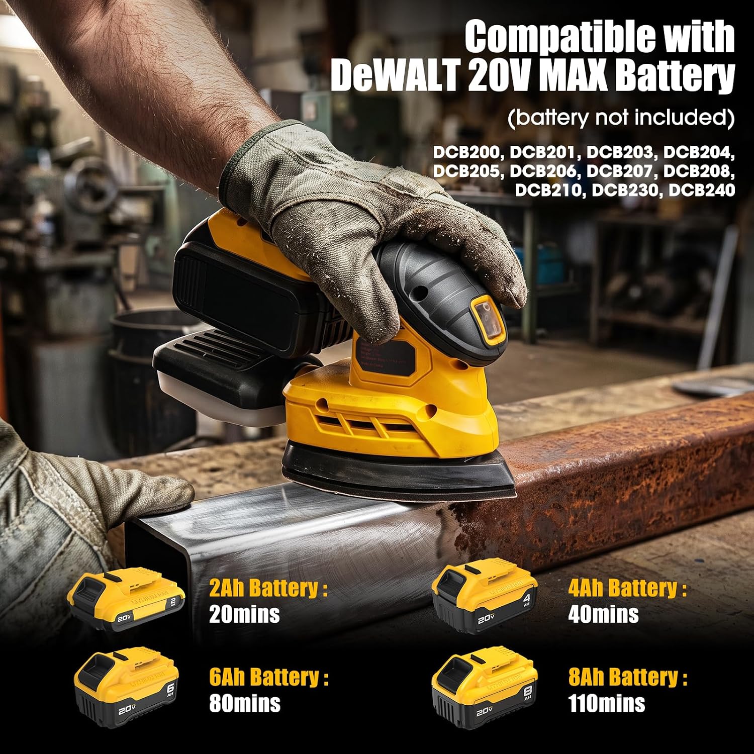 Cordless Detail Sander for DEWALT 20V Battery(Battery Not Included) (Yellow) | Brushless 12000 RPM Corner Sander Tool with 20Pcs Sandpapers & Dust Box Soft Grip for Woodworking, Polishing & Paint Removal