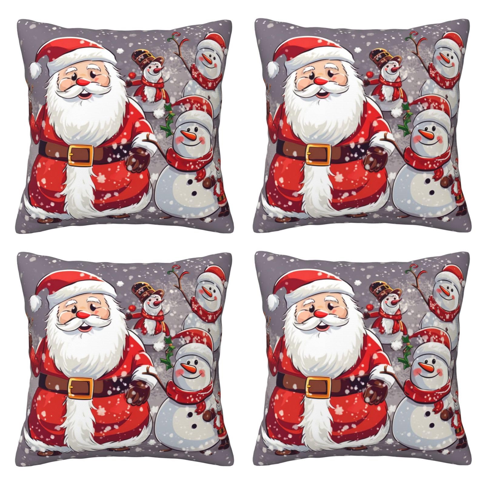 Santa Claus Snowman Throw Pillow Cases 4 Pack Square Pillowcases Super Soft Pillow Protectors With Zipper for Couch Livingroom Sofa Bed Office Car,50x50 CM