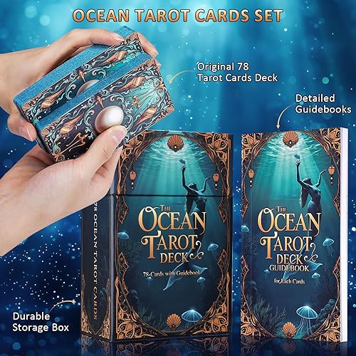 Miniatura 4 de XSYLOHXL Juego de cartas de tarot oceánico con libro guía para principiantes, juego de tarot de oráculo único de lámina dorada con hermosa caja de