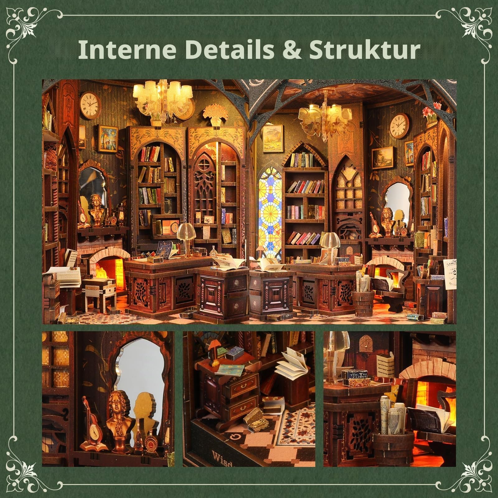 Book Nook Kit mit LED-Lichtern | DIY 3D Puzzle Bücherregal Einsatz | Handgemachte Tiny House Decor für Bastler & Home Decor