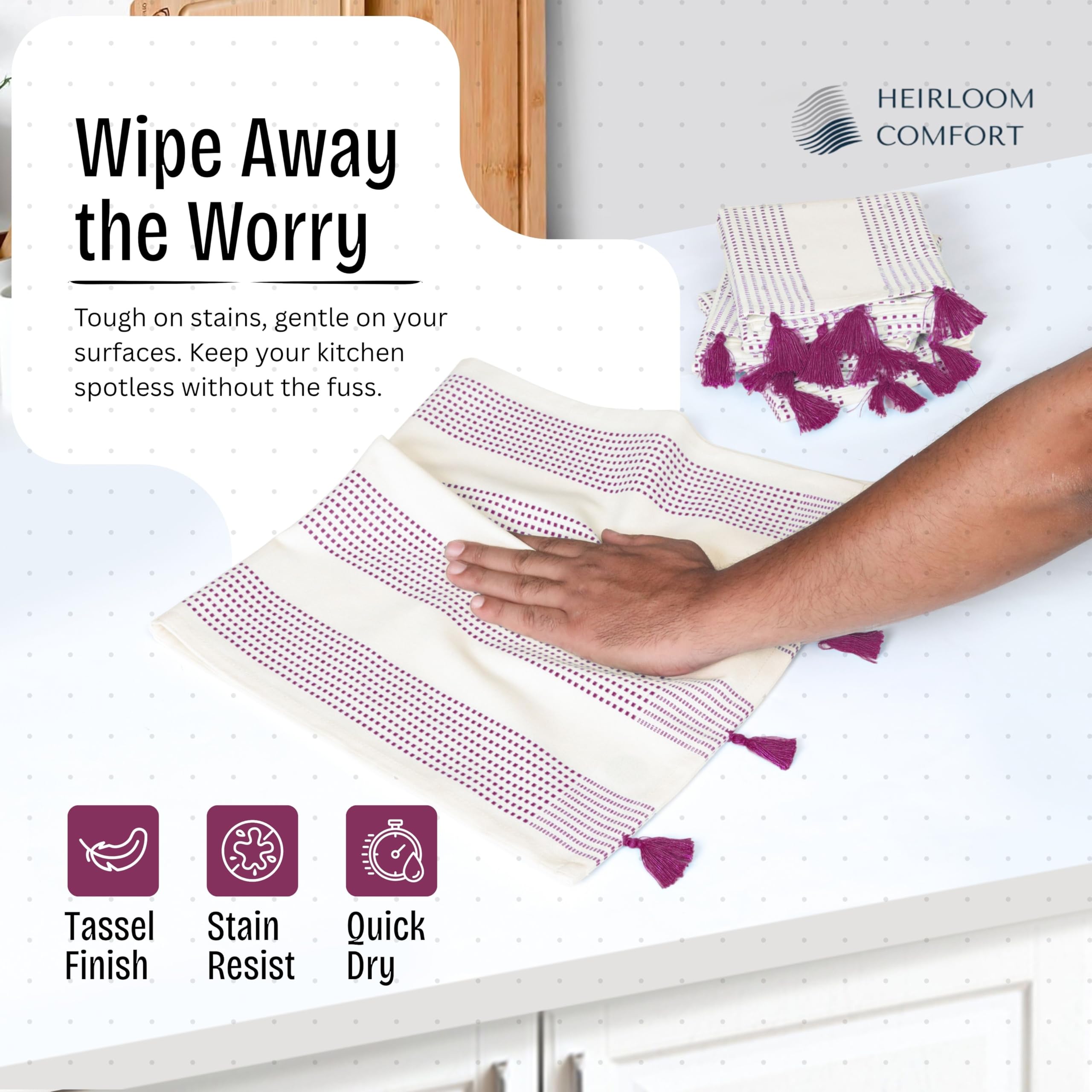 Strofinacci da cucina decorativi a pois, 40 x 66 cm, confezione da 12, ultra assorbenti, morbidi, 100% cotone, con nappe, asciugatura rapida per pulizia, asciugatura dei piatti e uso
