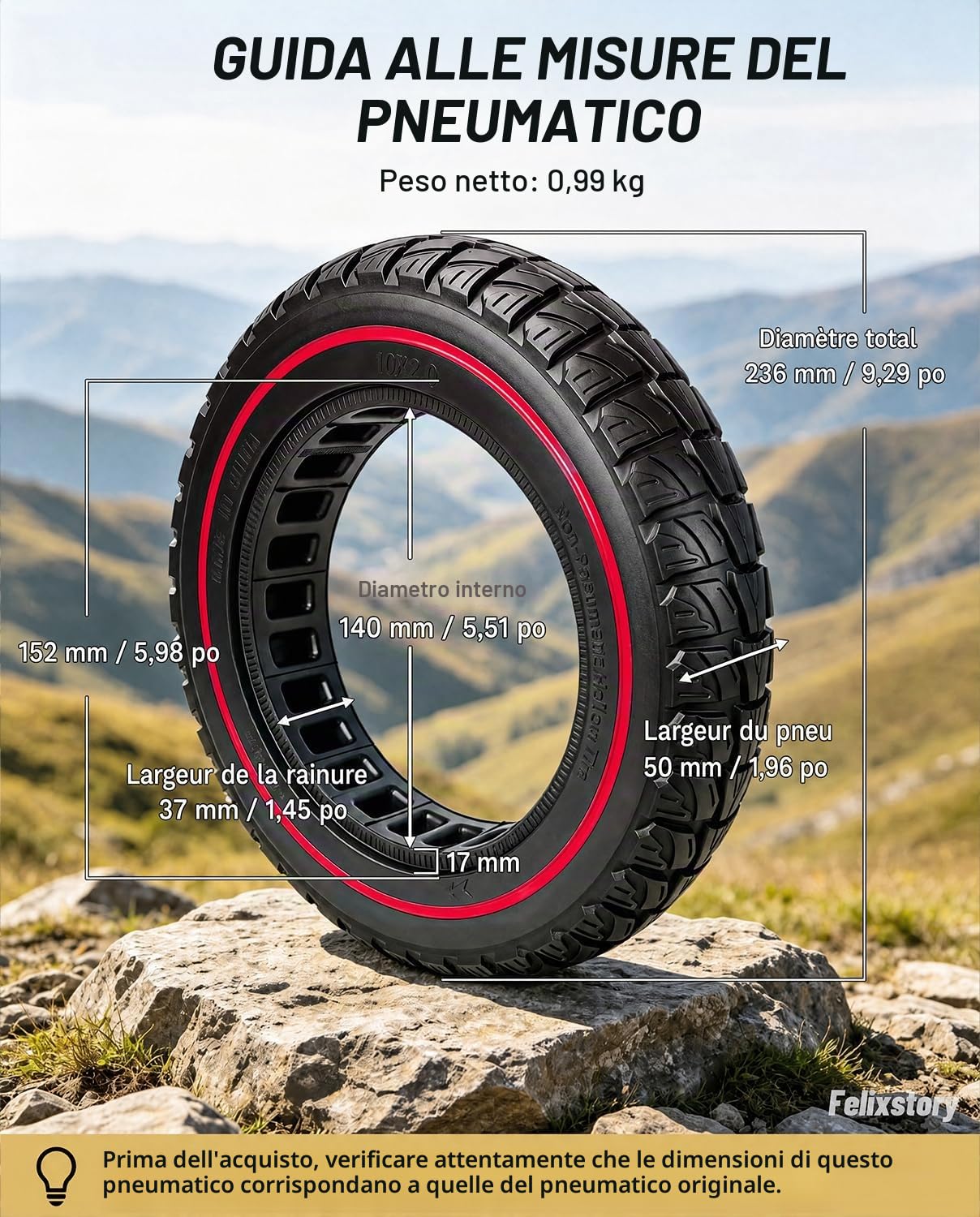 10 x 2,0 pollici 10 x 2,125, 50/75-6,1 Pneumatico Pieno per Xiaomi Monopattino M365 Pro 2 EVERCROSS EV10K, 10 x 2/54-152 Ruota Elastica, Anti Creving Ingambabile Solido, Rosso 2 pezzi