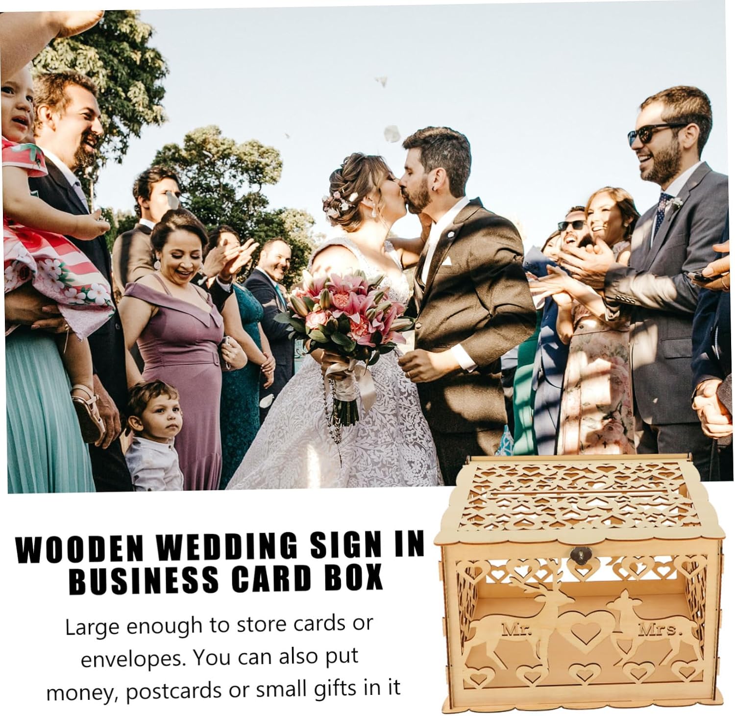 COLLBATH Wooden Wedding Cards Box Rustic Decor Large Envelope Card Box Decorative Holder