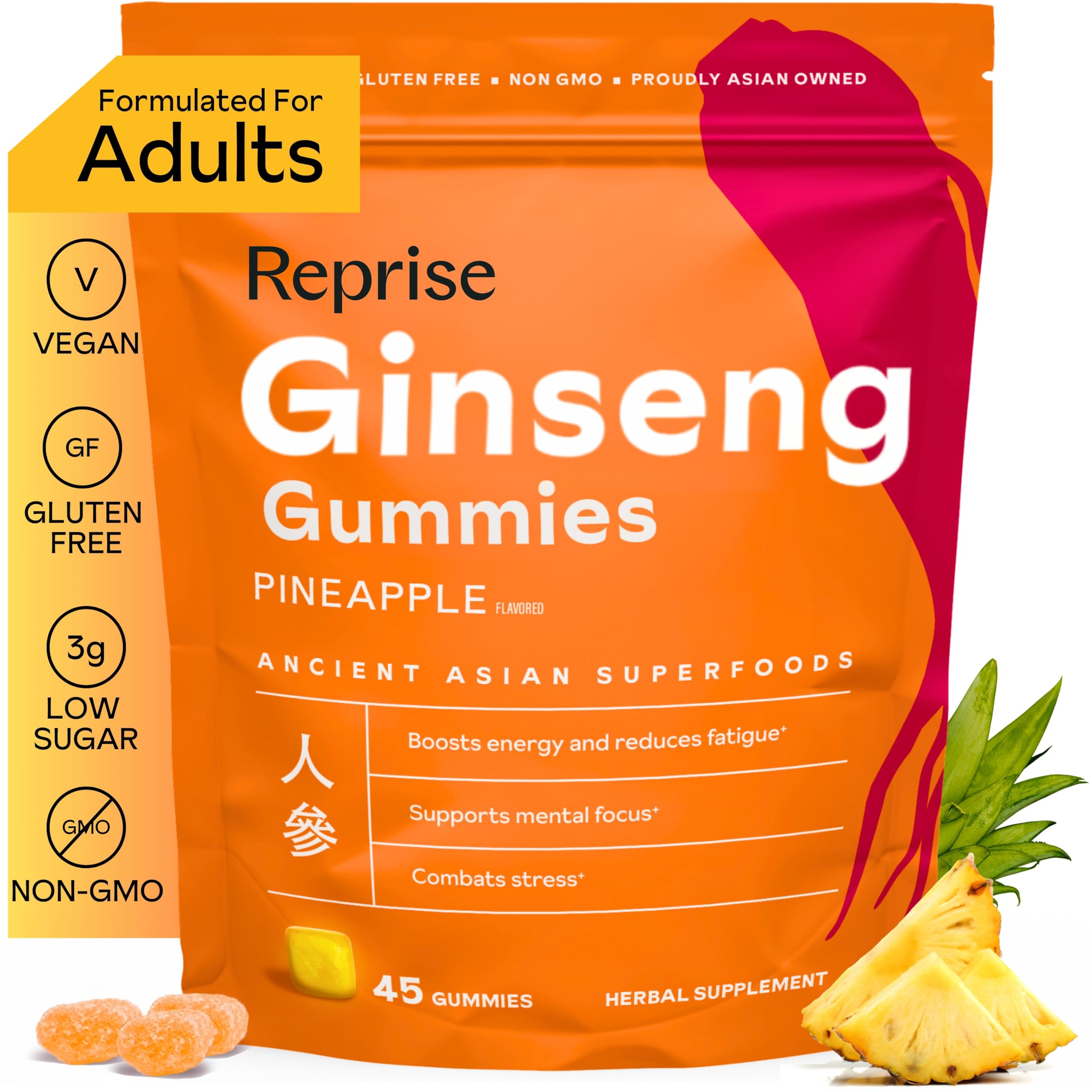 Reprise Suplemento de Panax ginseng vermelho coreano 240 mg, 45 gomas