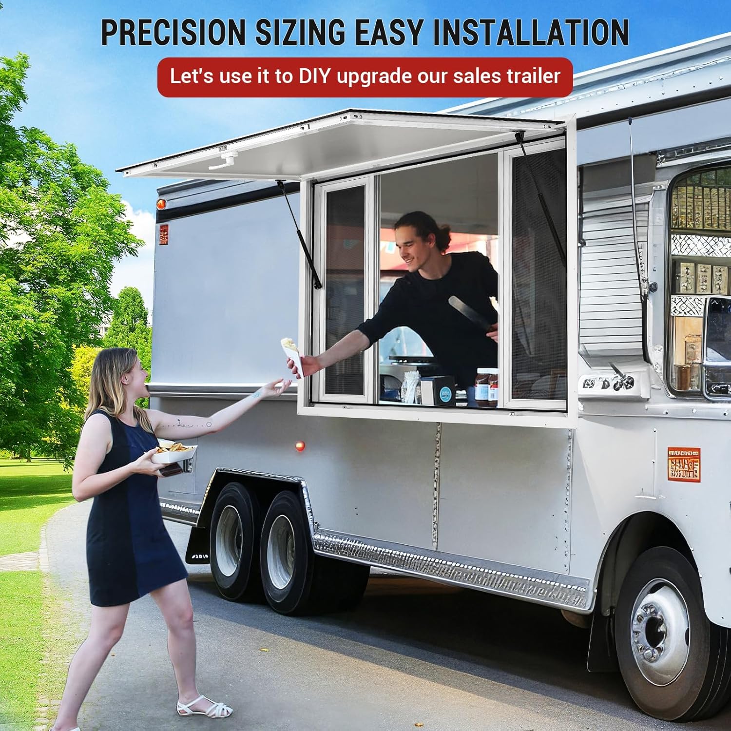 Concession Window for Food Truck, 45"x30"Stainless Steel 4-Sliding Windows with Mesh Screen, Horizontal Serving Hatch for Trailer, Outdoor Catering