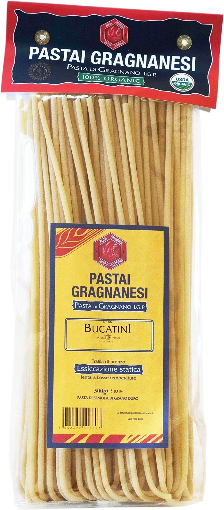 Pastai Gragnanesi Bucatini Pasta from Italy – Organic Gragnano IGP, Authentic Italian Dry Pasta, Imported from Italy, Bronze Die, Gourmet Pasta – 17.6 oz (500g)