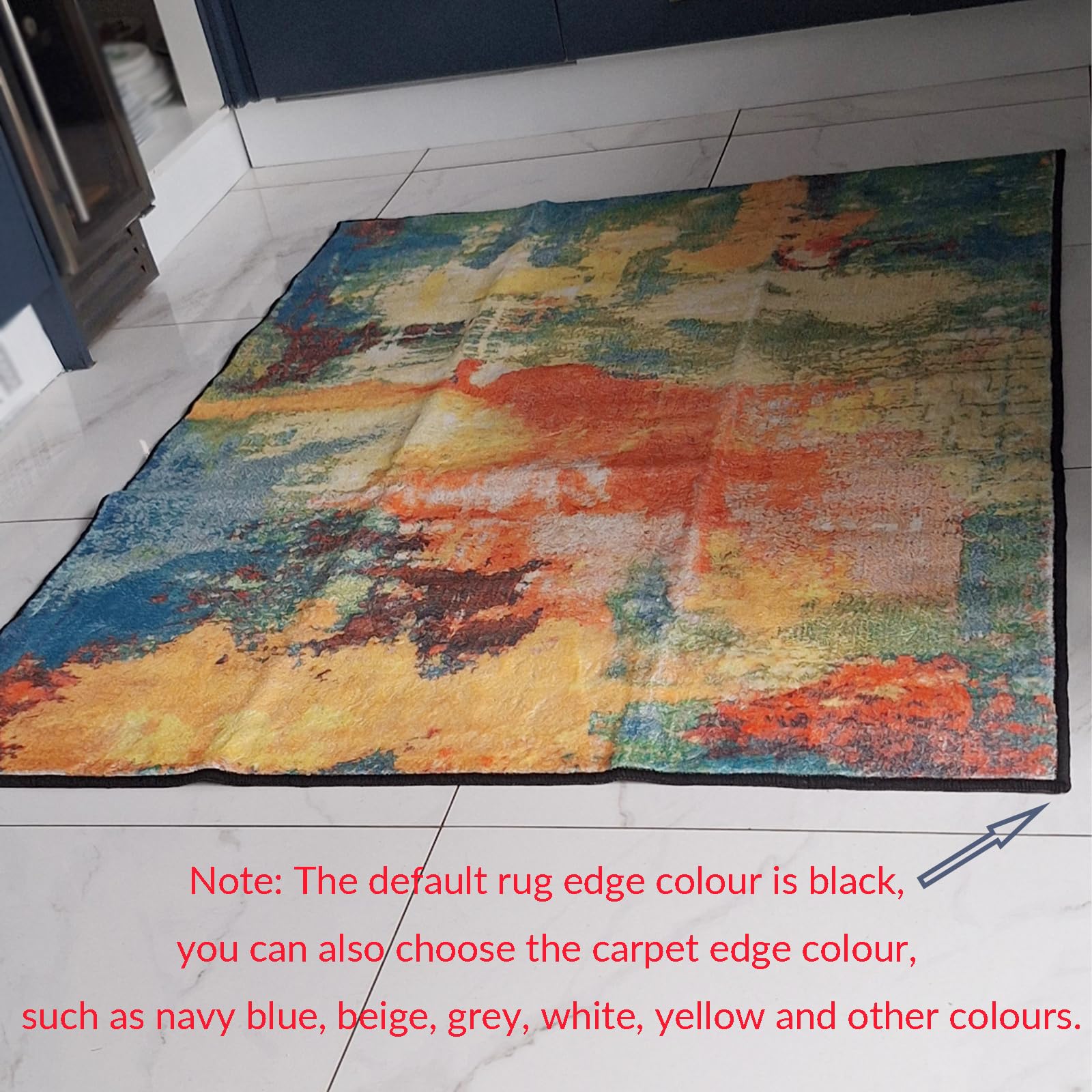 Rururug Tapis Rond, Poil Court, pour Salon, Chambre à Coucher, Salle à Manger, Chambre d'adulte,Orange brûlé, Jaune Moutarde, Bleu Sarcelle, Abstraits Multicolores,Colourful,Round ø 140 cm