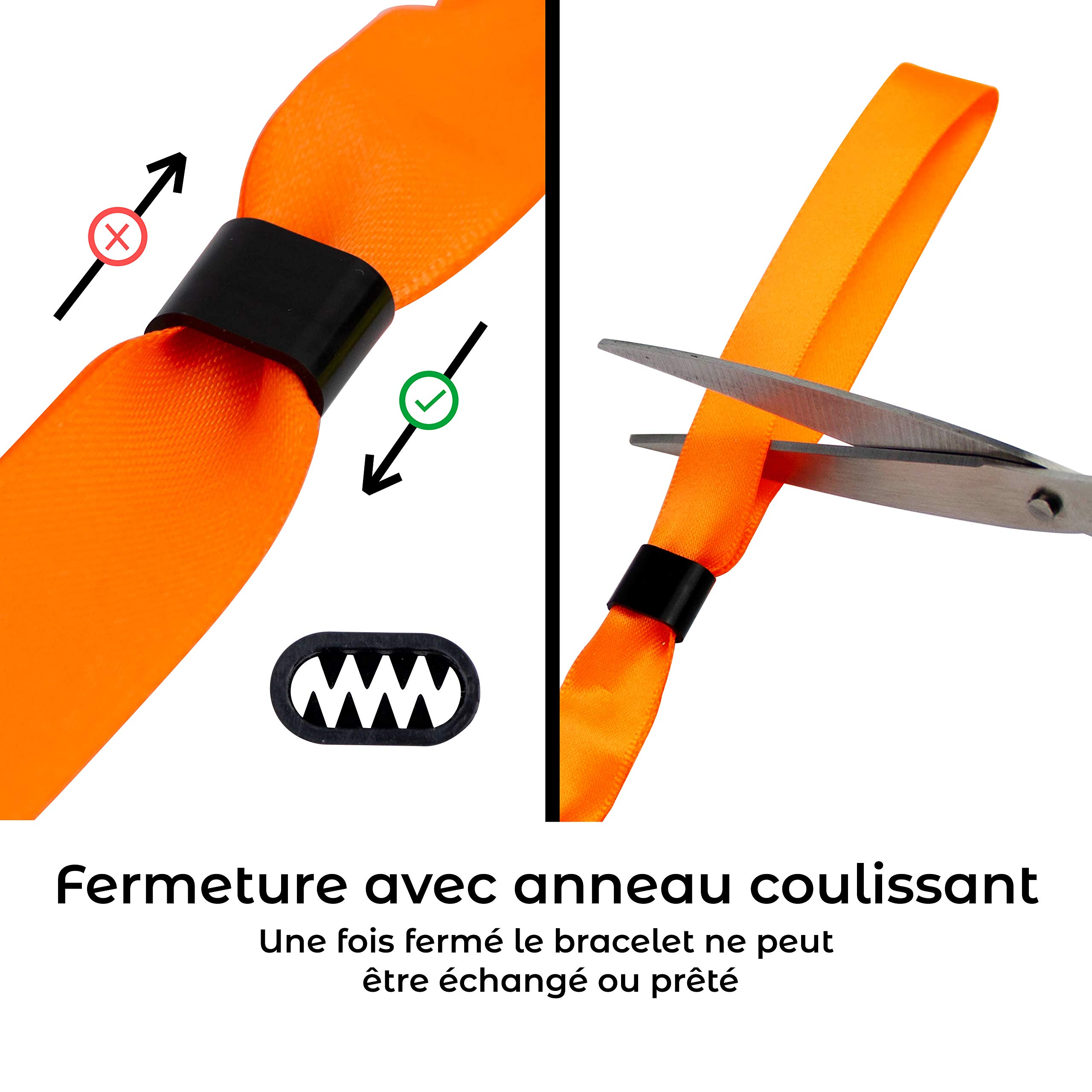 Lot de 100 Bracelets Orange en Tissu - Bracelets d'Identification et Sécurité pour Evènements - Fermeture Plastique Unidirectionnelle