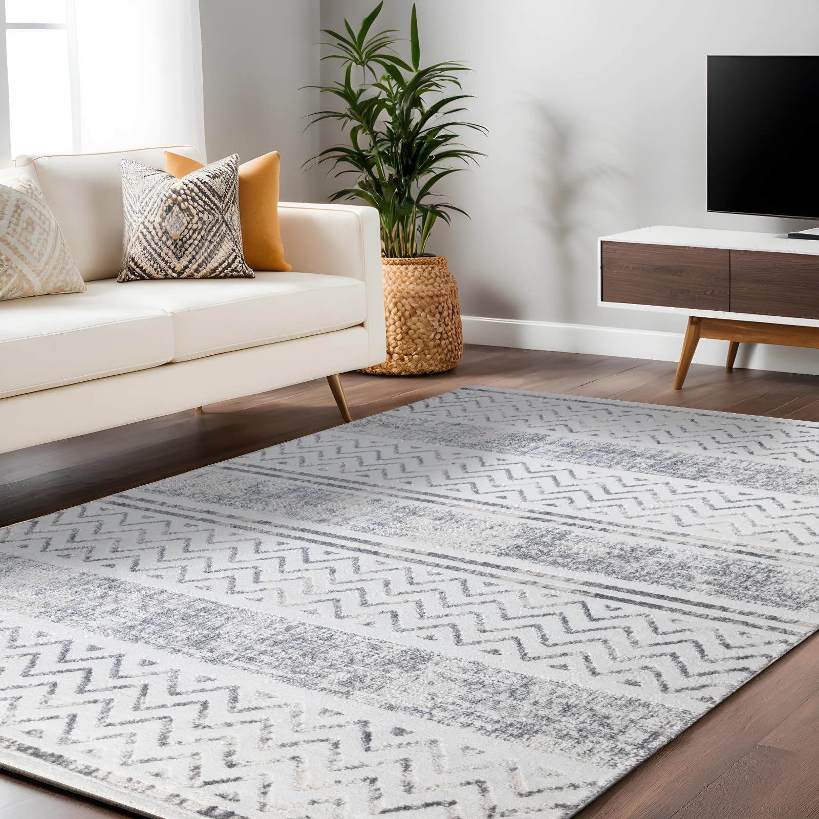 RUGURA Alfombra Moderna, Alfombra Salón, Habitación, Dormitorio,160x230cm, Gris, Crema, Estilo Nórdico, Moderno, Contemporáneo, Mediterráneo