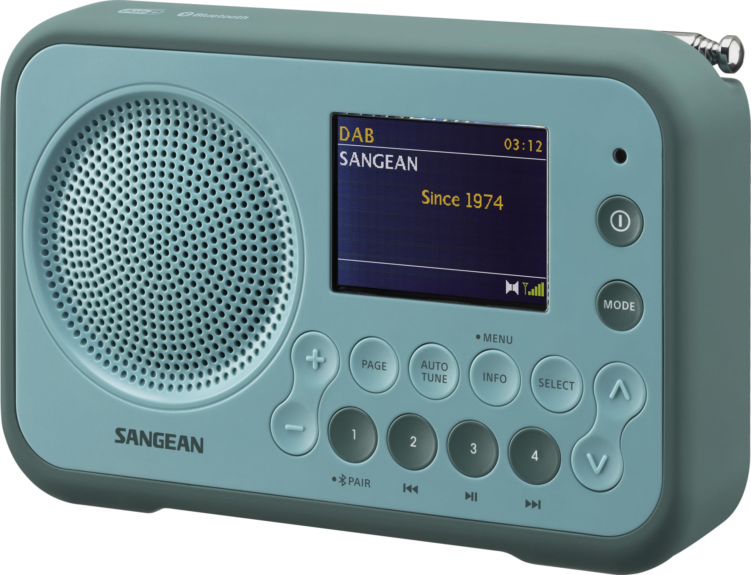 SANGEAN DPR-76BT – Kompaktes, tragbares Digital-Radio mit DAB+/FM, Bluetooth, intelligentem Batteriefach, Hellblau