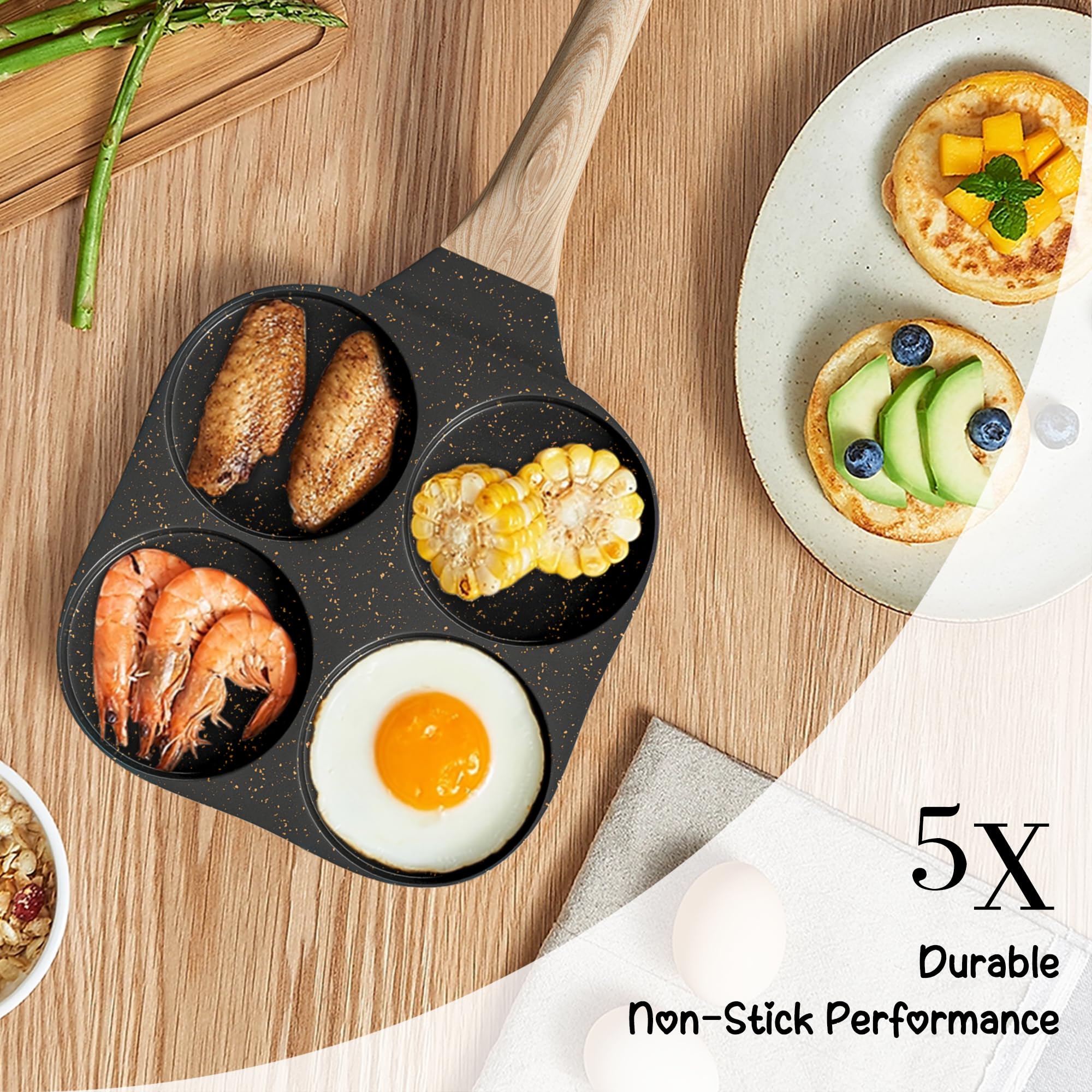 RIOVARM Antiadherente Sartén Tortilla Inducción Sartén para Huevos Granito Sartén Pequeña sin PFOA Redonda 4 agujeros Sartén escalfadora de huevos para el desayuno Sartén para tortitas - 5