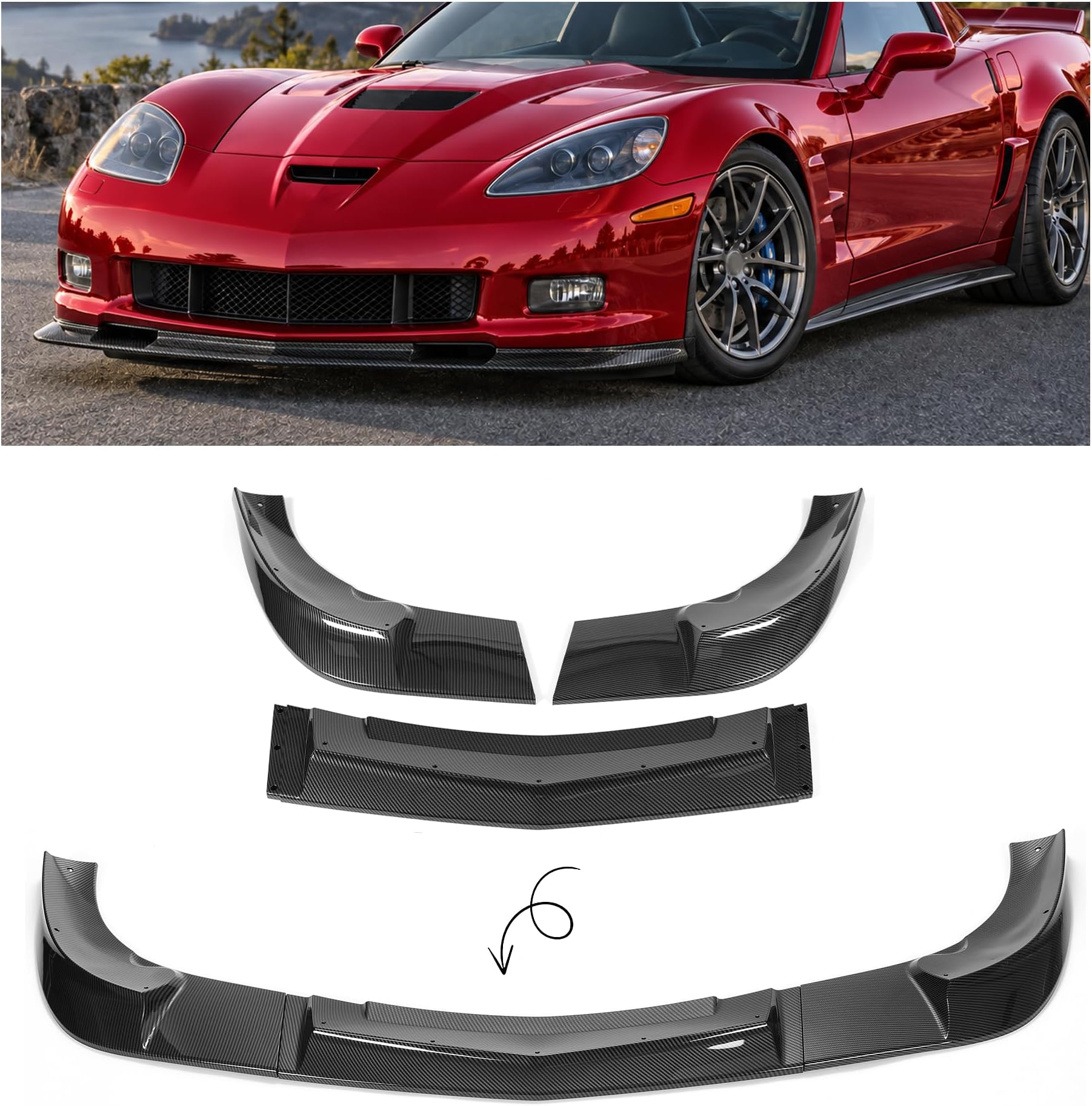 KUAFU 3Pcs Bumper Lip Splitter Compatible with 2005-2013 Corvette C6