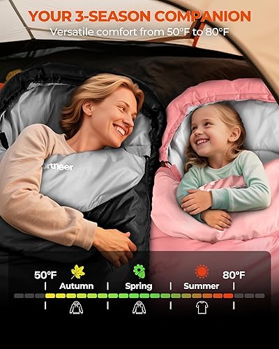Miniatura 3 de Sportneer Saco de dormir para adultos y niños, para clima frío y cálido, impermeable, saco de dormir para acampar, senderismo, viajes