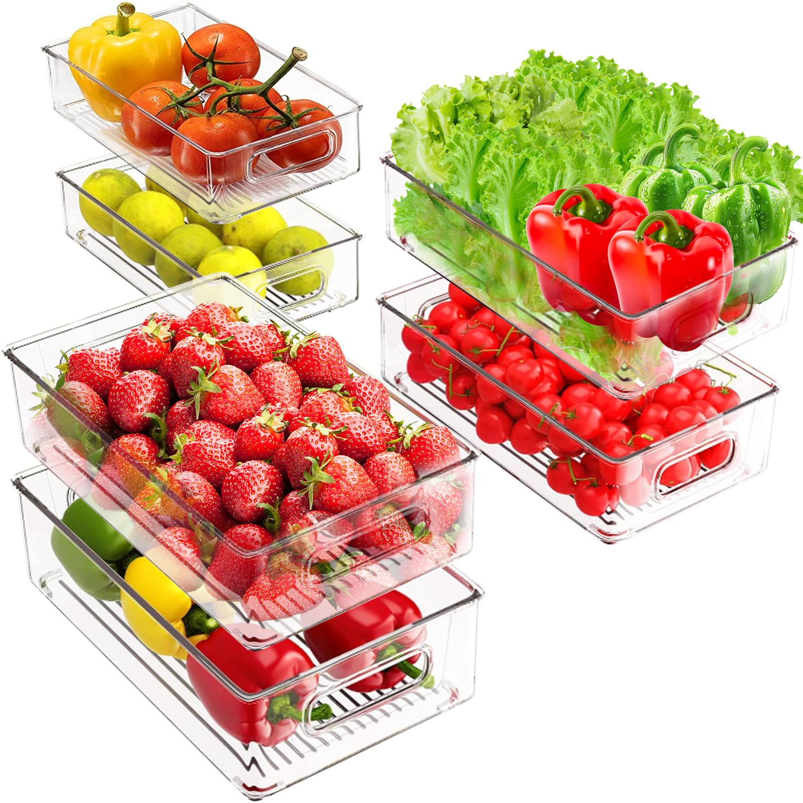 6Pcs Organizer Frigorifero Impilabili con Maniglia, Set Contenitori Frigo Trasparente, Cestini Organizzatori Salvaspazio Senza BPA per Cucina, Armadietti, Bagno, Dispensa, Congelatore, Ripiani