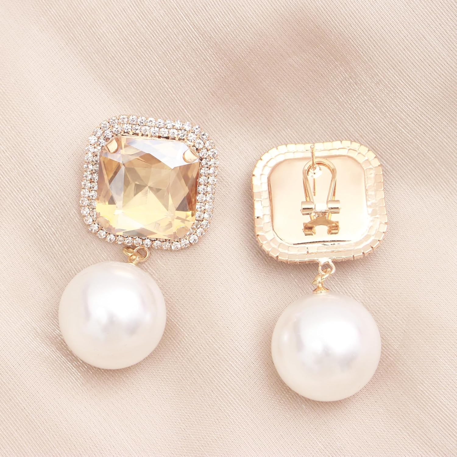 QLLYHLH Women’s Fashion Crystal Wedding Brides Bridesmaid Statement Peal Drop Dangle Earrings - Image 3