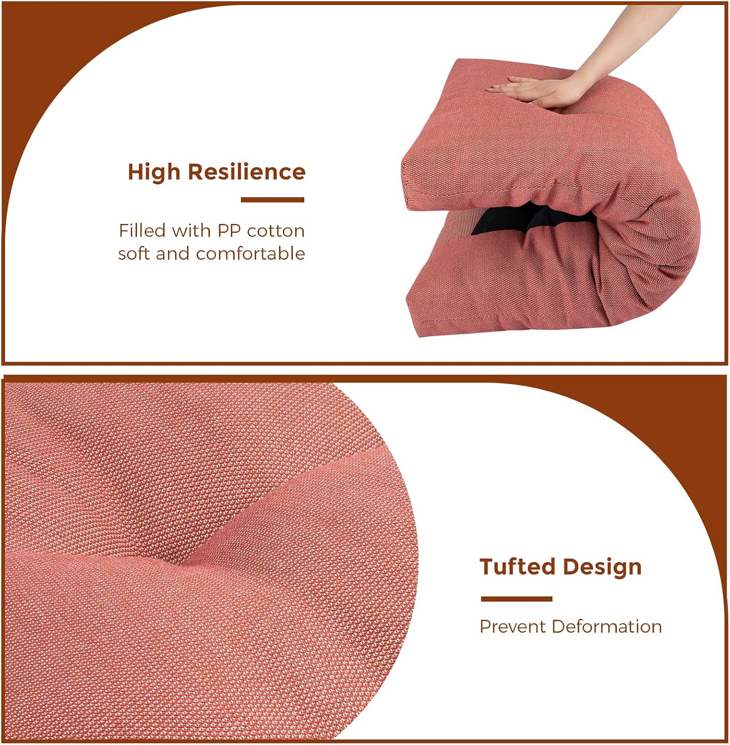Indoor Outdoor Bench Cushion 42"x18", Non-Slip Patio Furniture Seat Pads, Waterproof Overstuffed Tufted Loveseat Cushion with Round Corner for Window, Swing, Garden, Porch-Light Coral Red