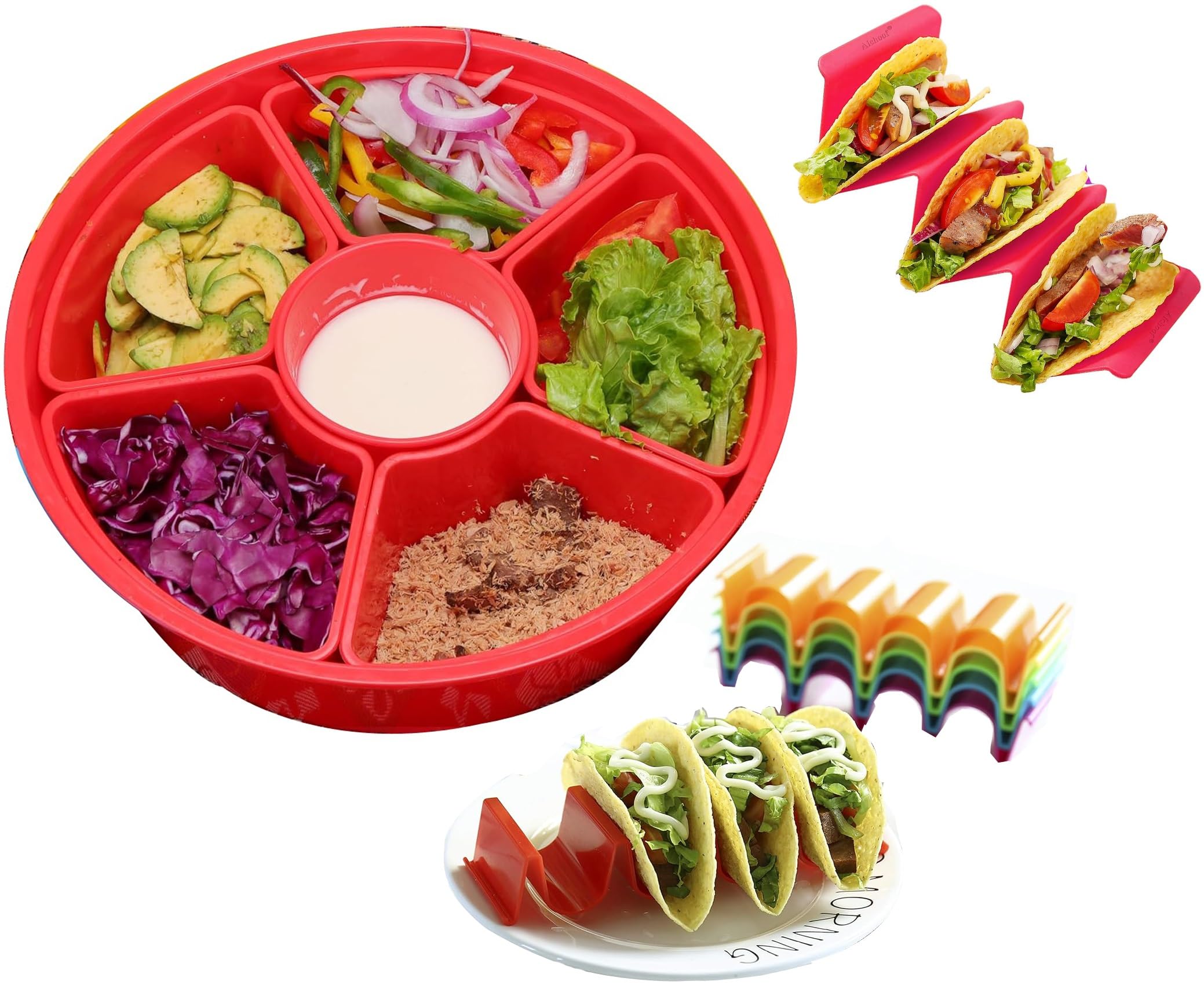 Taco Tuesday Kit - Taco Bar Serving Set for a Party - Heated Pot, 4 Taco Holders, & Detachable Lazy Susan Tray - Taco Night Fiesta – Fondue Pot for Burritos, Nachos, and Fajitas