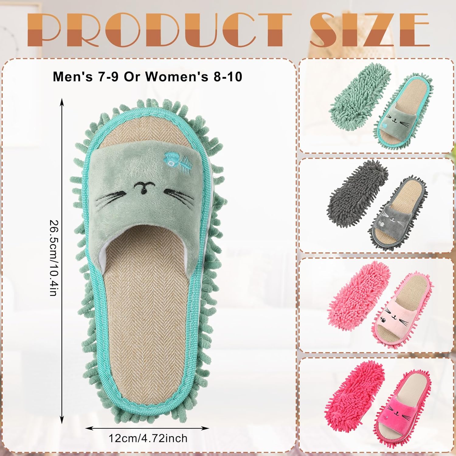 Wesiti 4 Pairs Washable Mop Slippers Microfiber Funny Mop Shoes Floor Cleaning Slippers for Women Home Floor