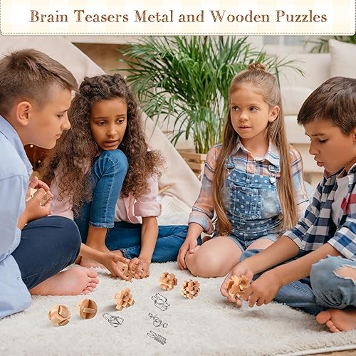 Miniatura 6 de Yilloog Juego de 45 piezas de rompecabezas de madera 3D que incluye rompecabezas de metal y madera para desafiantes rompecabezas para adultos y