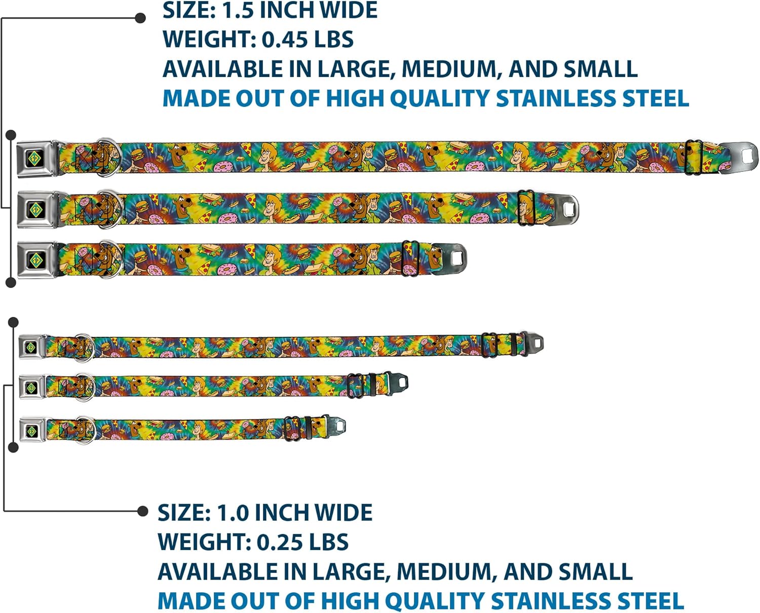 Buckle Down Easy Adjustable Metal Seatbelt Buckle Quick Release Dog Collar, Scooby Doo and Shaggy Poses, 20 to 31 Inches 1.5 Inch Wide-Large
