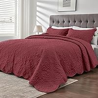 Vista 21 de Kingnex Juego de colcha de tamaño King, suave, ligera, acolchada, 3 piezas, 1 edredón y 2 fundas de almohada, color gris oscuro