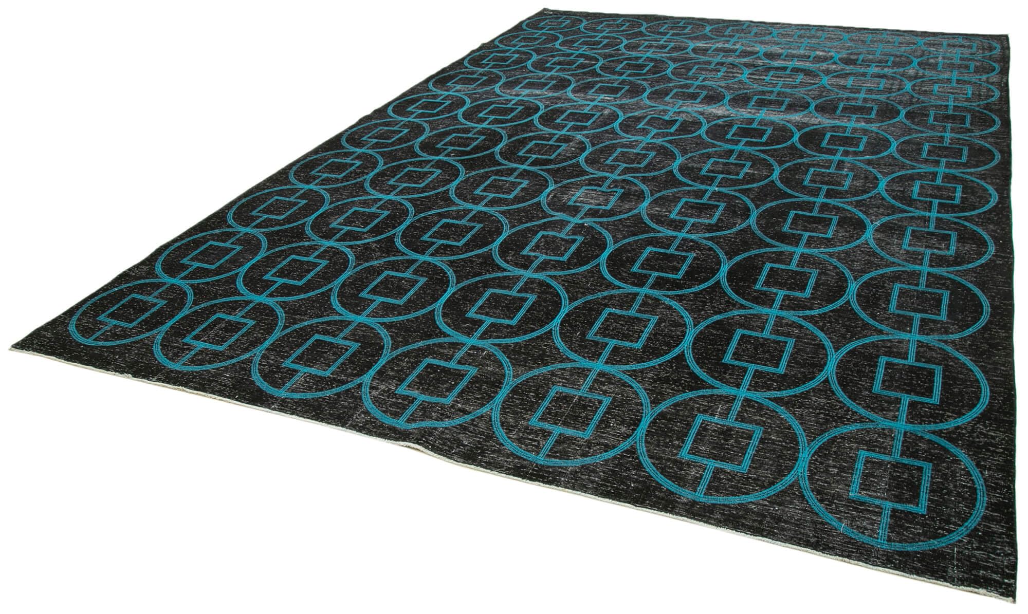 97 x 139 - 292 x 420 Cm Geometric Carpet Turquoise Geometric Bohemian Wool Cotton Handmade Handknotted Vintage