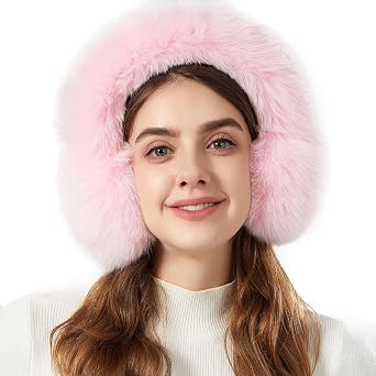 Womens Fur Earmuffs with Fur Headband - Soft and Warm Earmuffs, Fluffy Outdoor Headwear, Suitable for Cold Weather