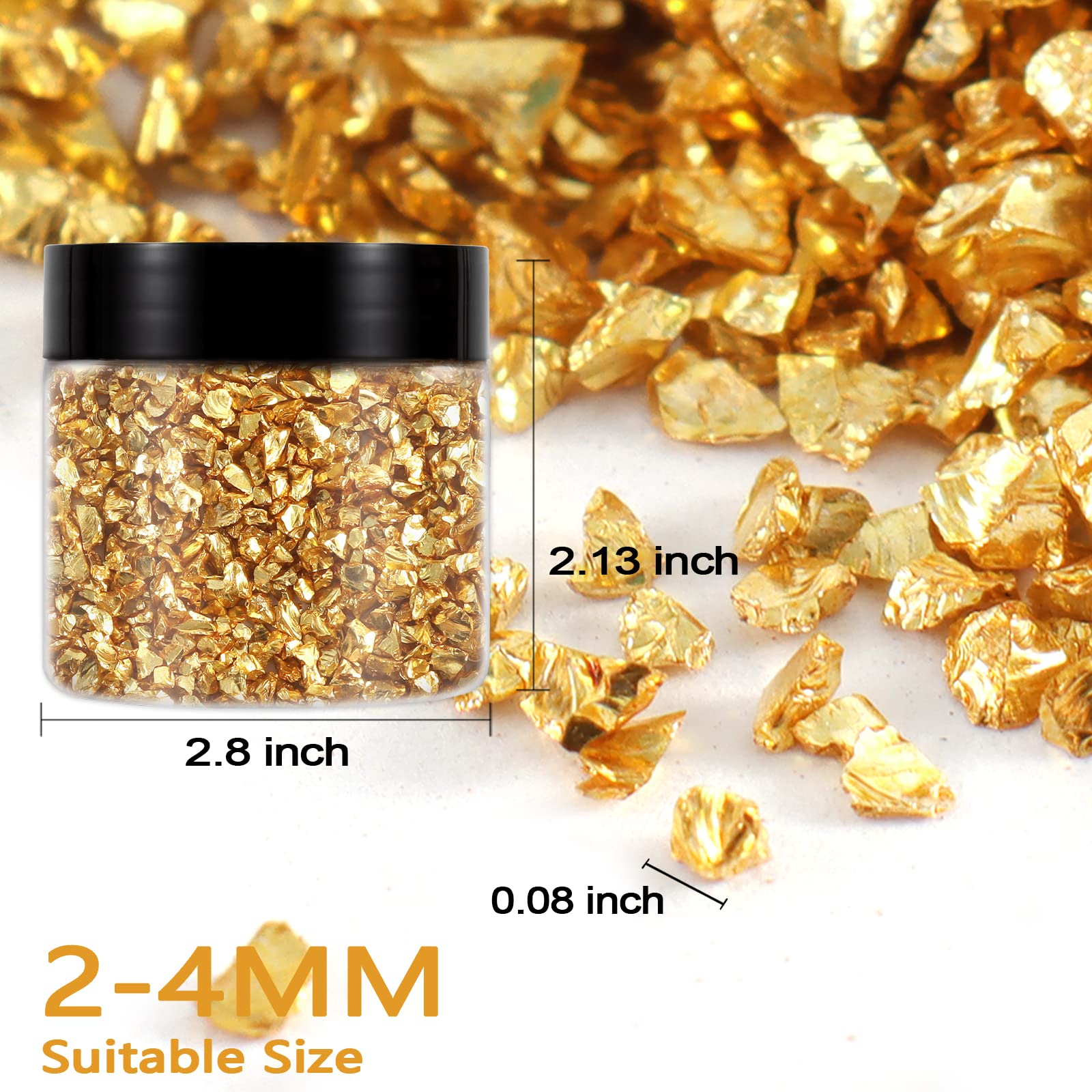 Renfio Frammenti di glitter rotti in vetro frantumato, 2-4 mm, irregolari, piccole scheggiature, 200 g, ad alta lucentezza, per fai da te, custodia del telefono, geode resina, sottobicchieri,