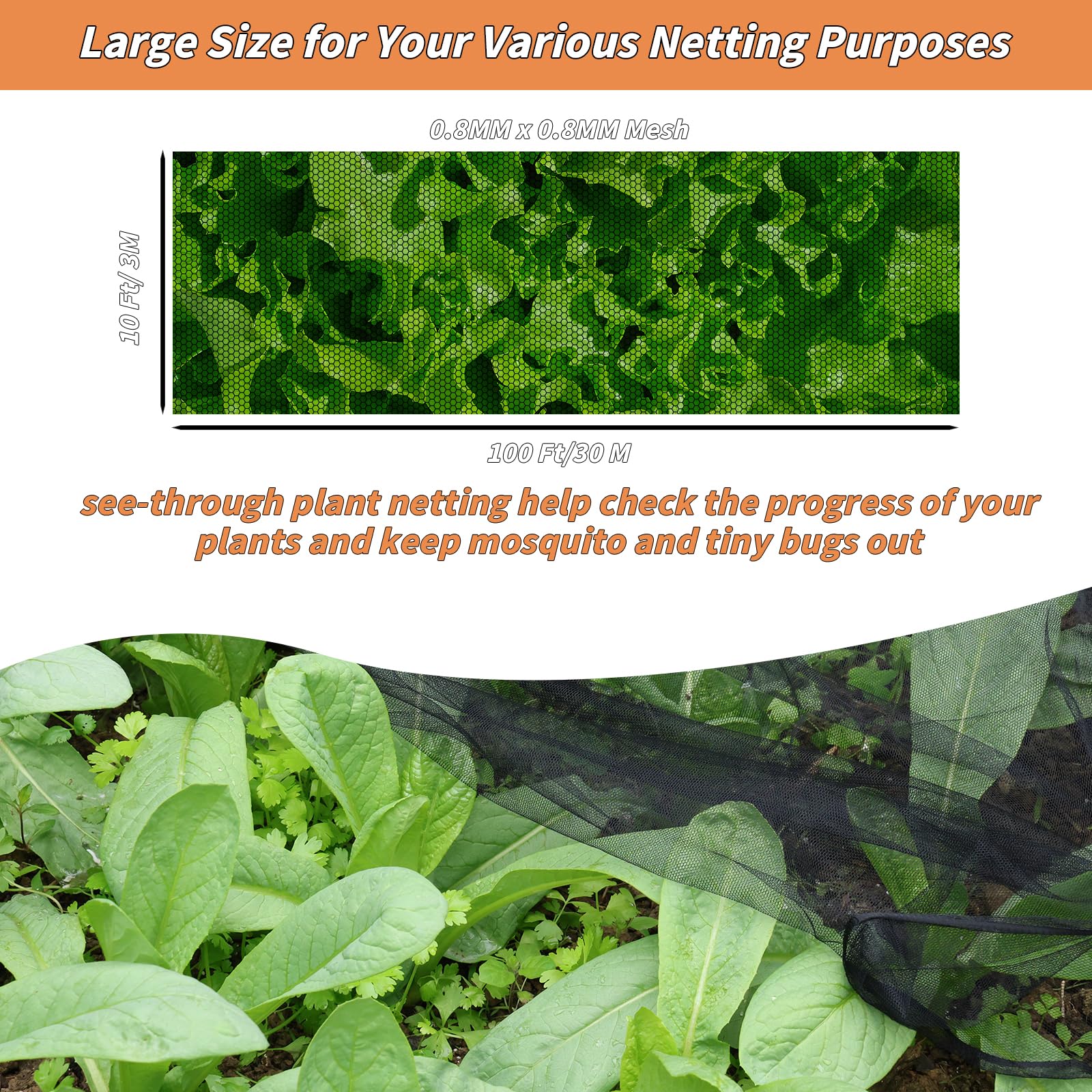 Barrera de red negra de 100 x 10 pies, mosquitera para animales, protección de plantas, verduras, red de pájaros resistente para terrazas, balcones, patios, protege tu piel, plantas, frutas