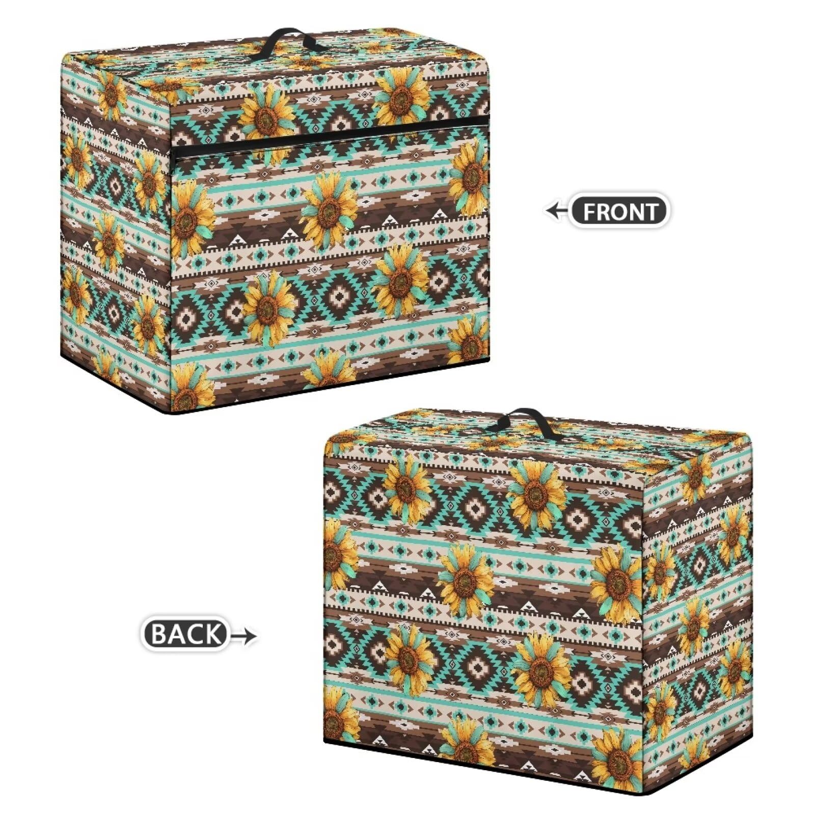 Suhoaziia Aztec Tribal Sunflowers Lightweight Sewing Machine Dust Cover Protective Cover with Essentials Zipper Pocket for Most Standard Sewing Machine, Home Sewing Class Table Decor